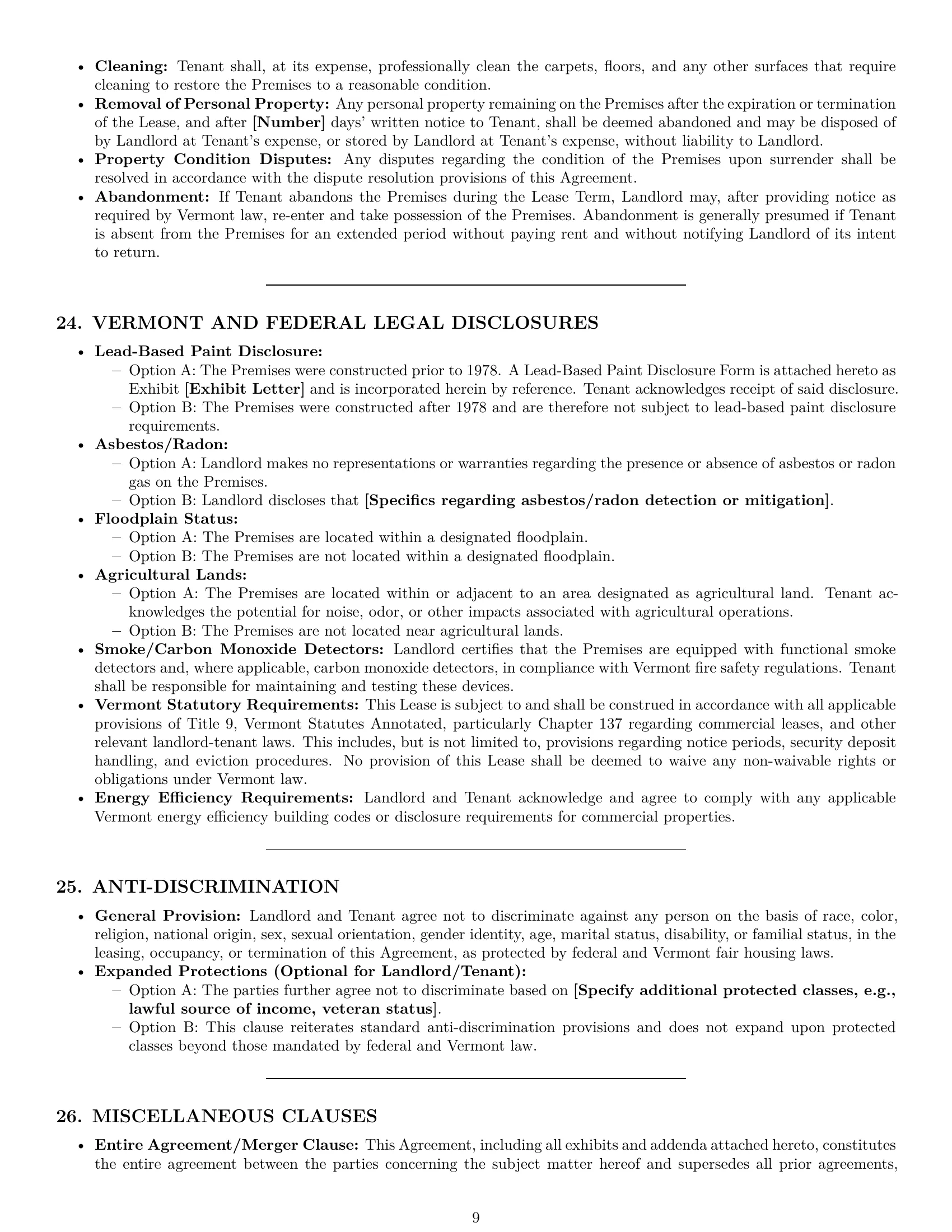Preview page 9 of Pro Vermont commercial lease agreement template