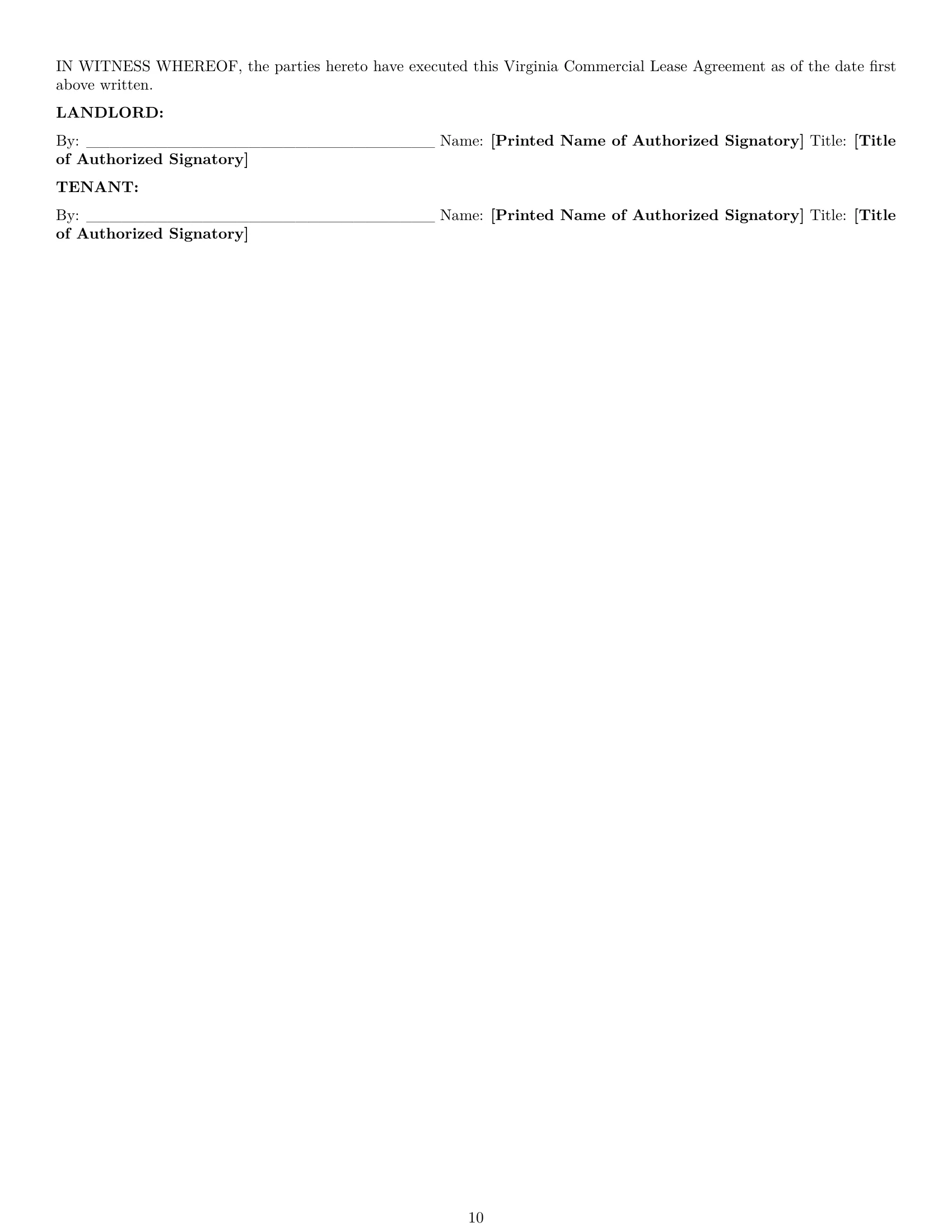 Preview page 10 of Pro Virginia commercial lease agreement template