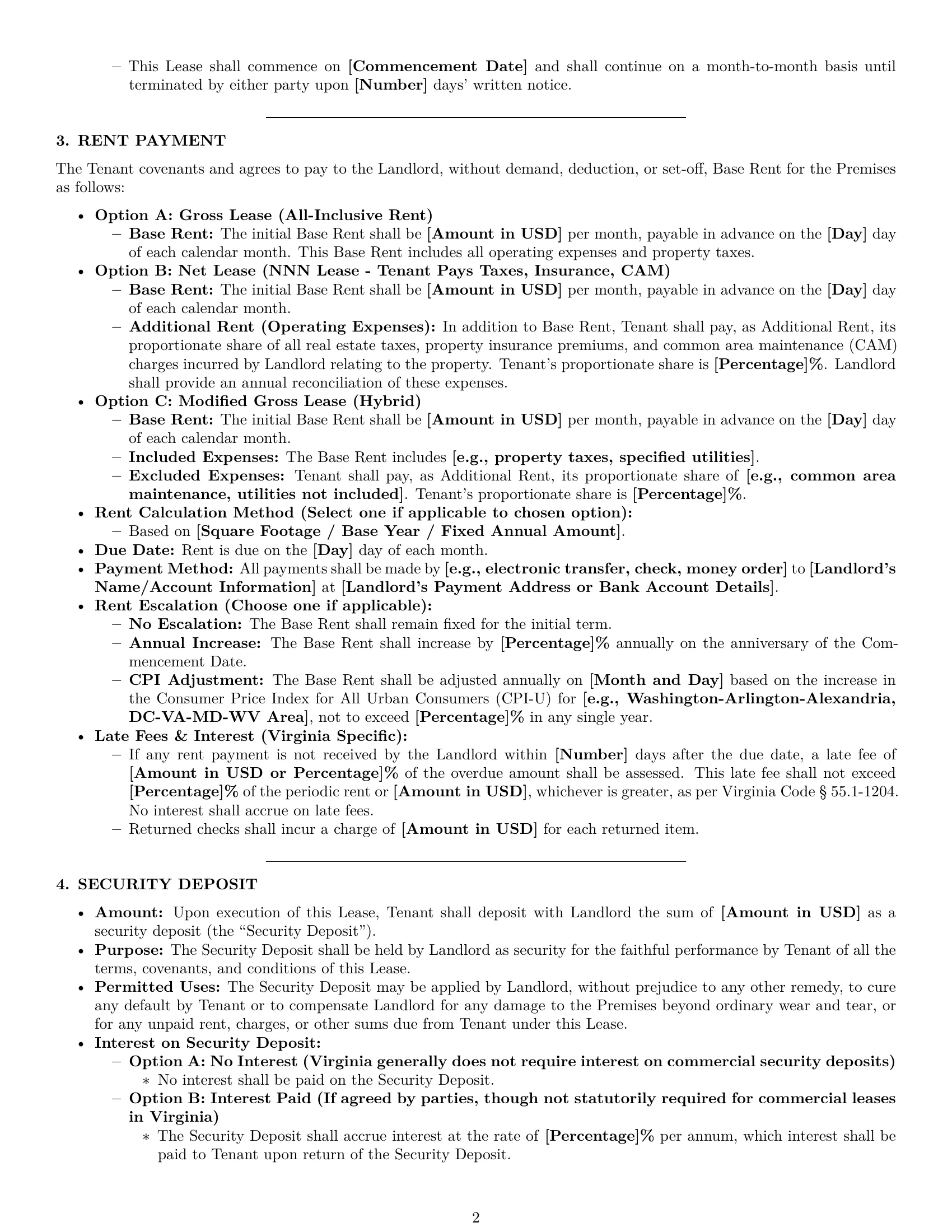 Preview page 2 of Pro Virginia commercial lease agreement template