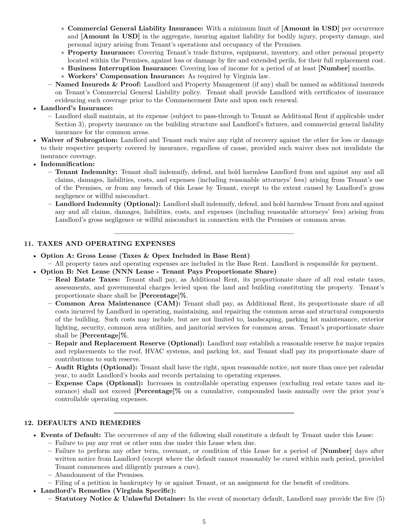 Preview page 5 of Pro Virginia commercial lease agreement template