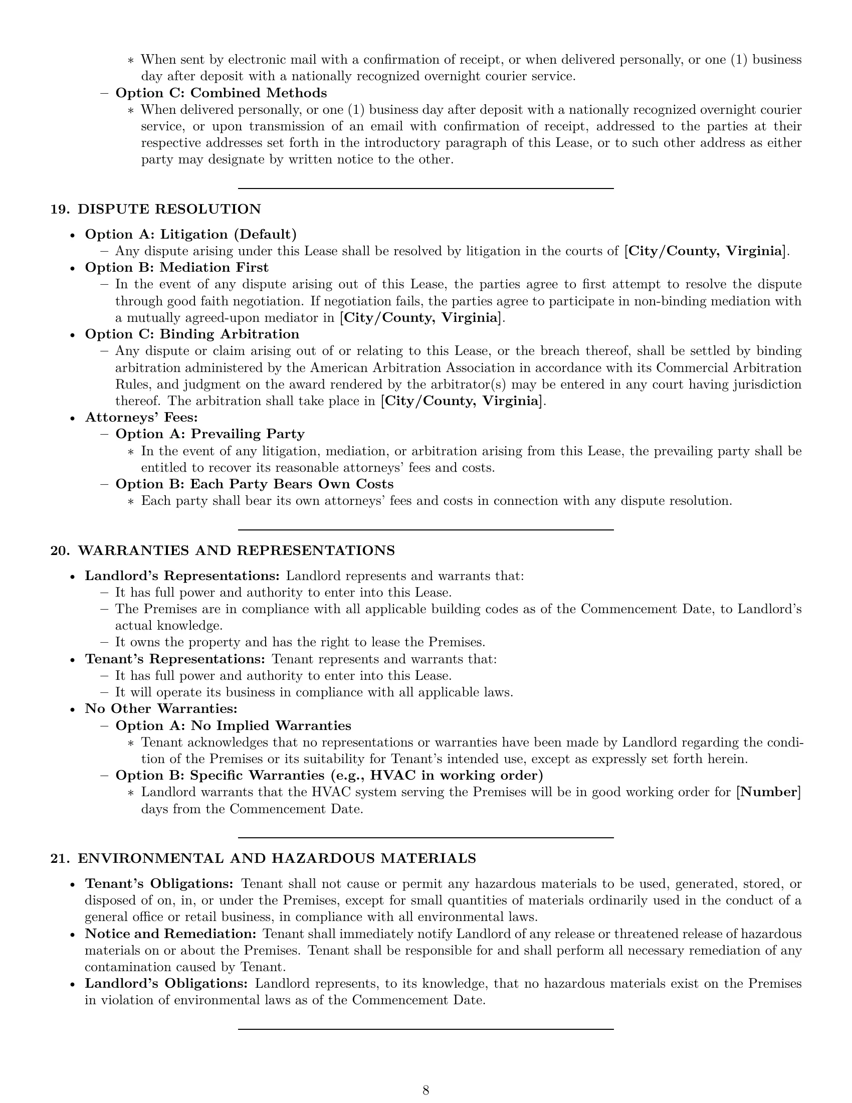 Preview page 8 of Pro Virginia commercial lease agreement template
