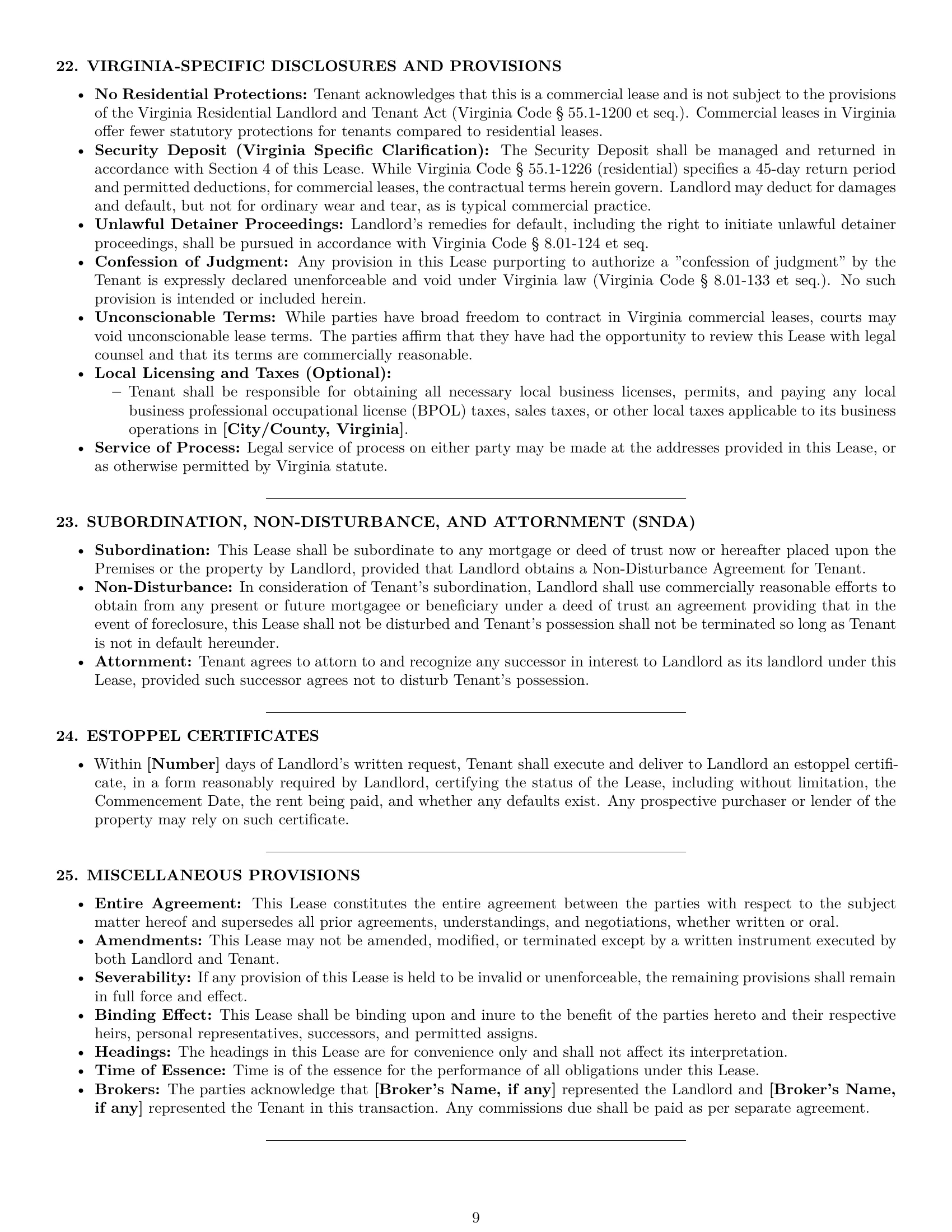 Preview page 9 of Pro Virginia commercial lease agreement template