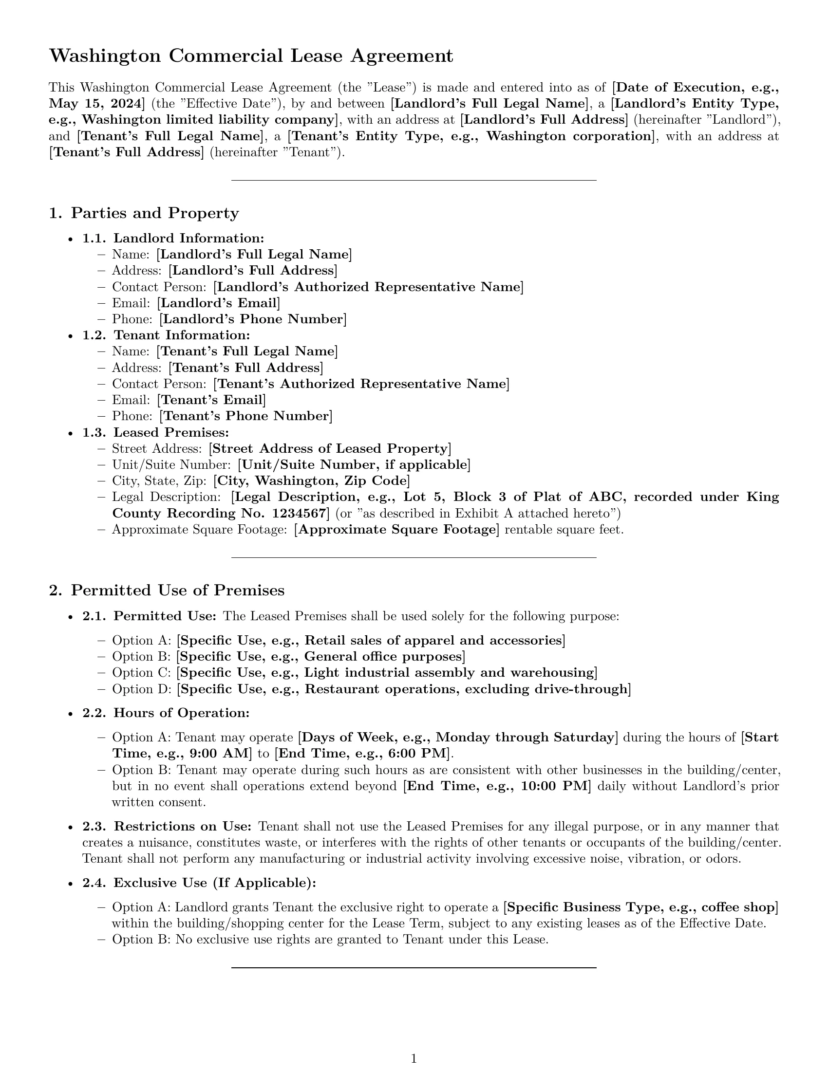 Preview page 1 of Pro Washington commercial lease agreement template
