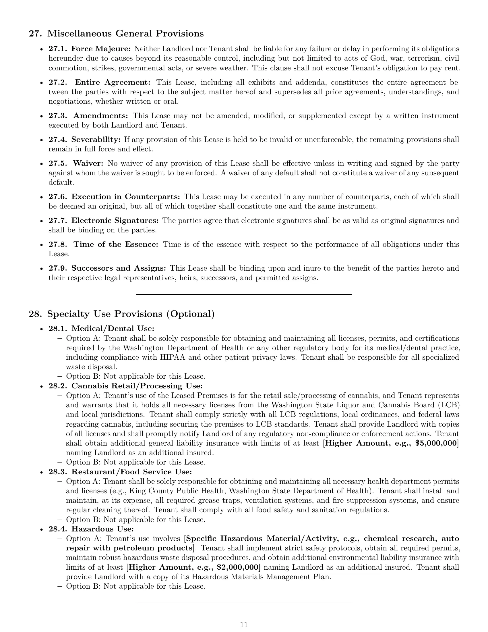 Preview page 11 of Pro Washington commercial lease agreement template