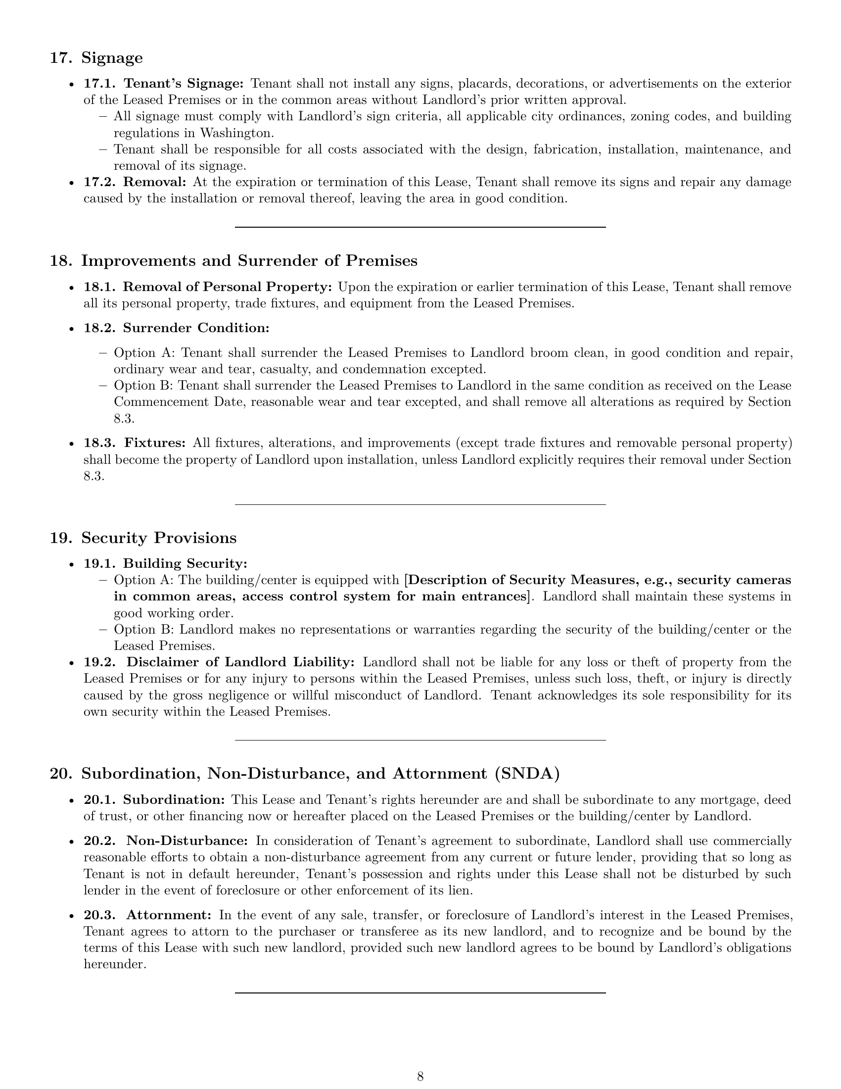 Preview page 8 of Pro Washington commercial lease agreement template
