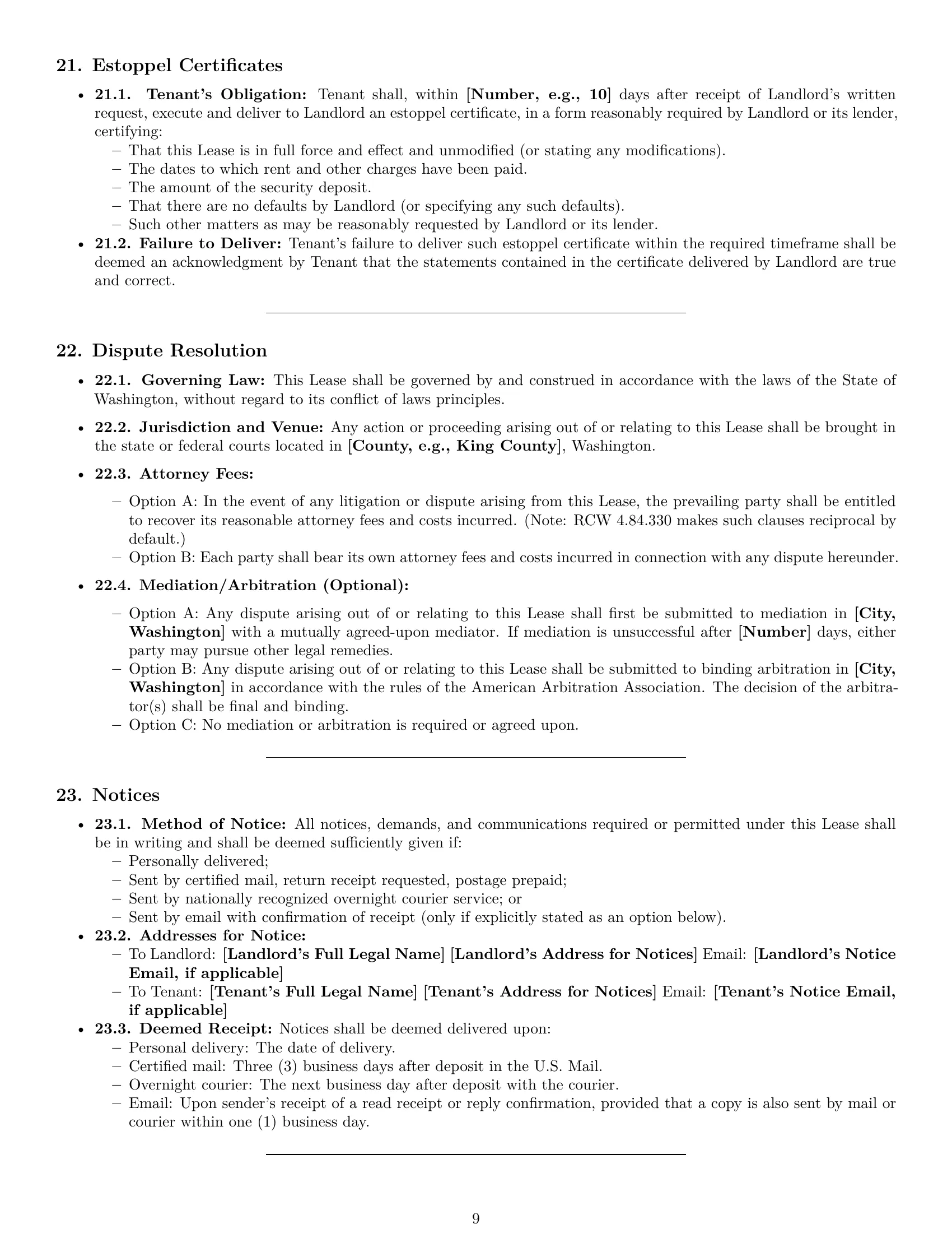 Preview page 9 of Pro Washington commercial lease agreement template