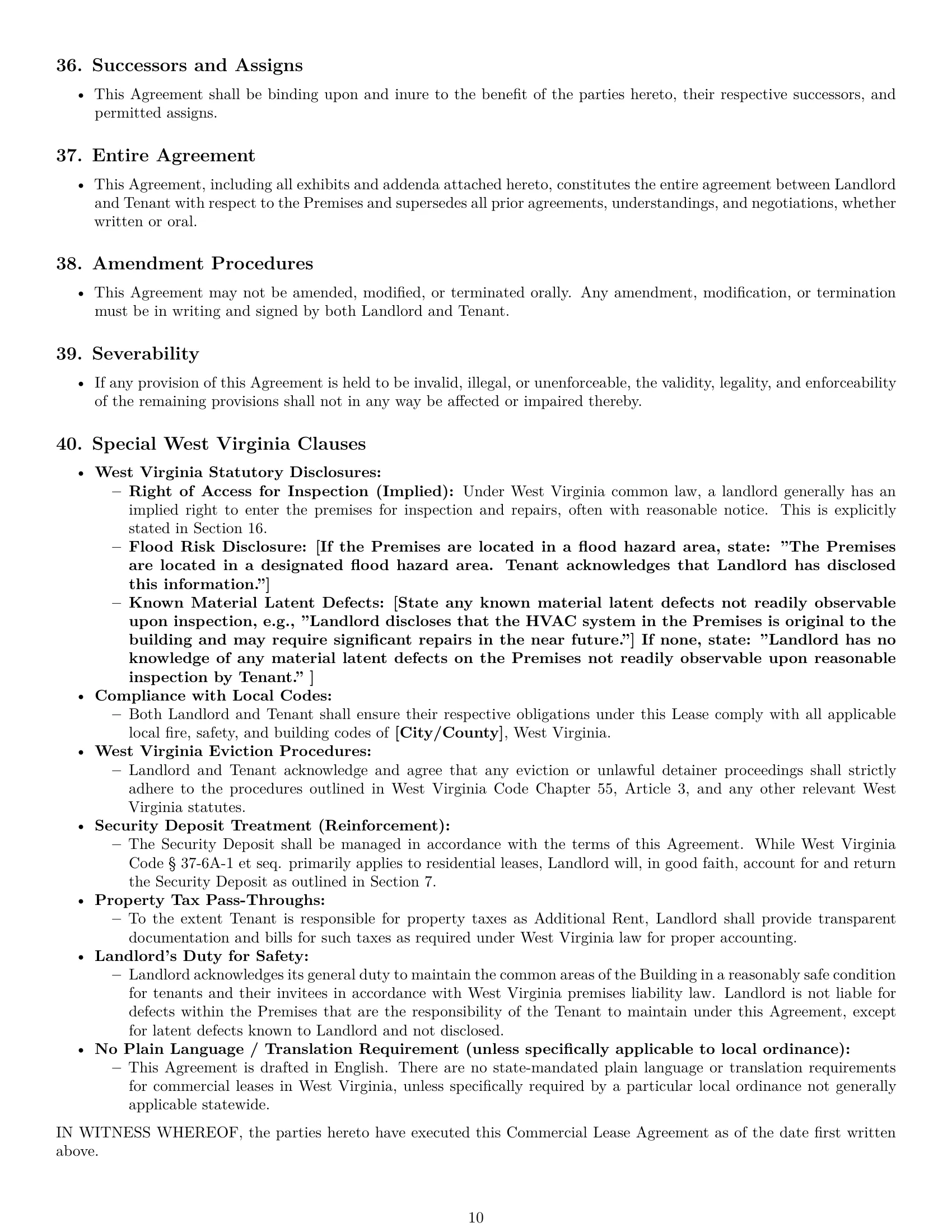 Preview page 10 of Pro West Virginia commercial lease agreement template