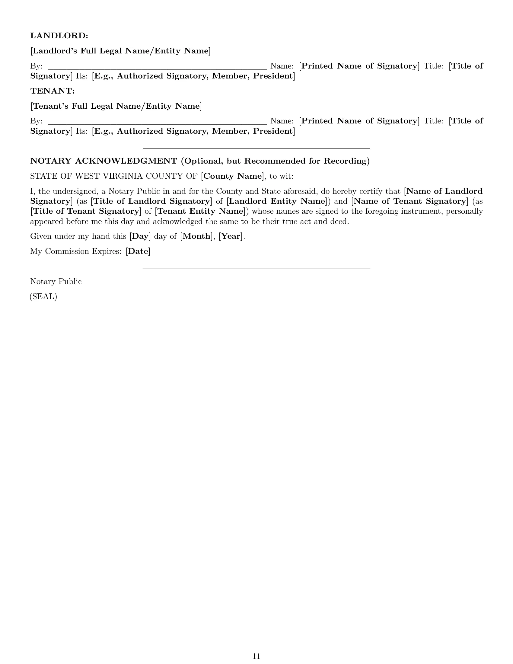Preview page 11 of Pro West Virginia commercial lease agreement template