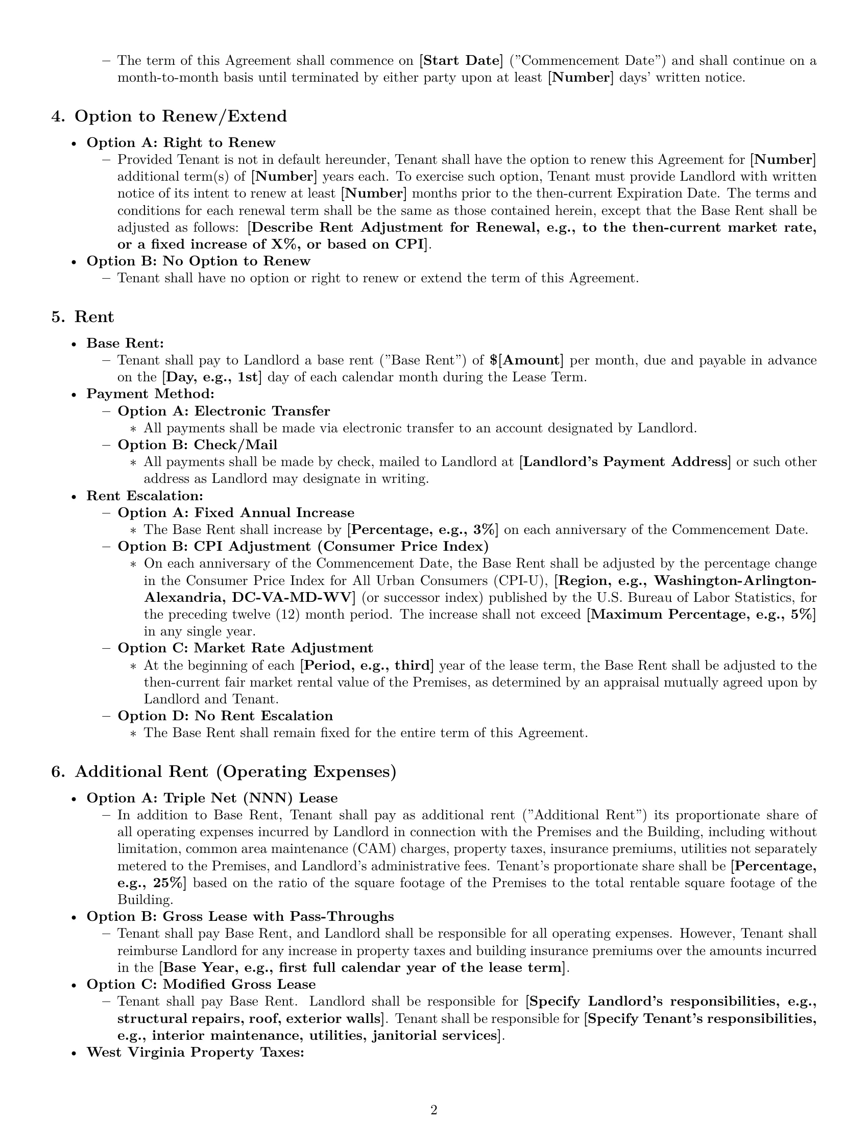 Preview page 2 of Pro West Virginia commercial lease agreement template