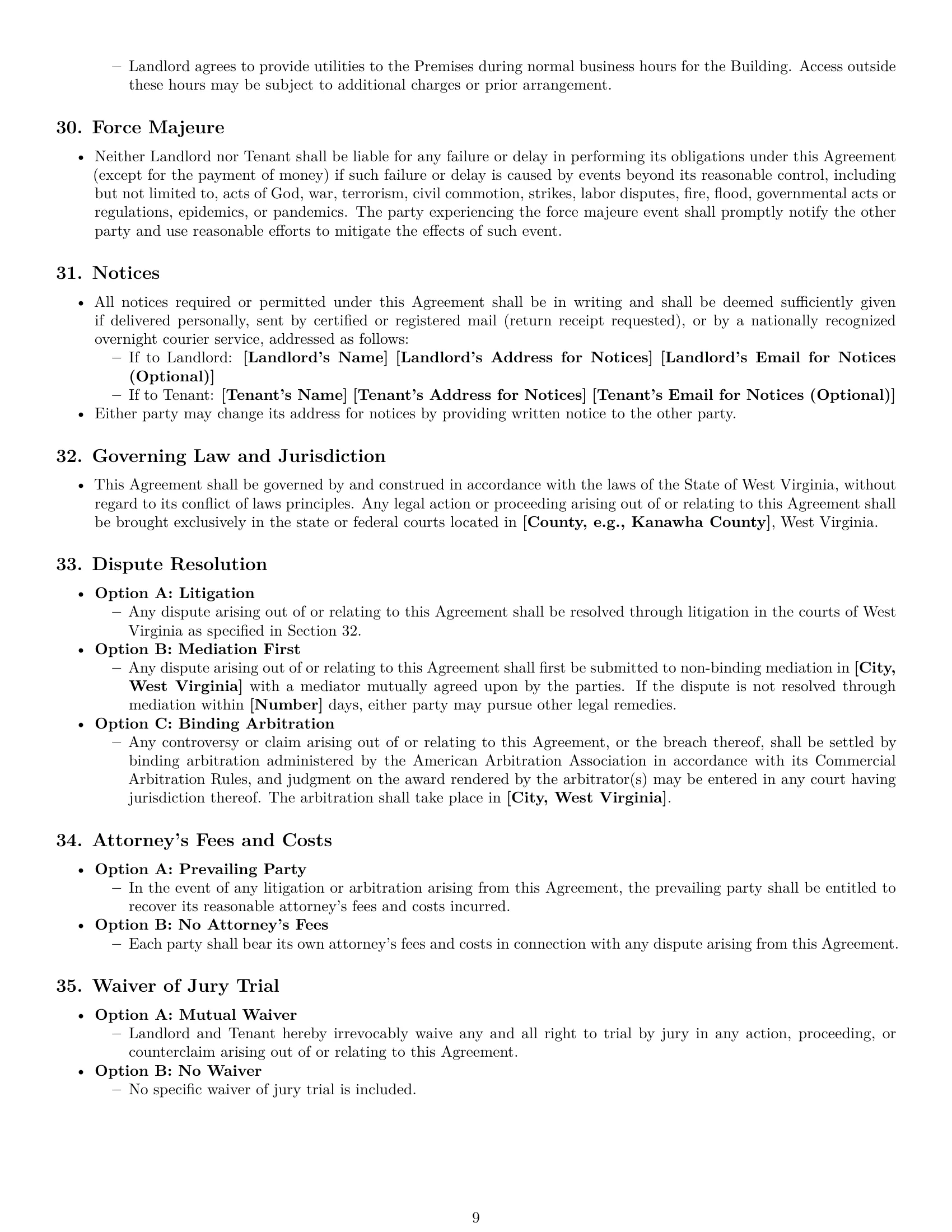 Preview page 9 of Pro West Virginia commercial lease agreement template
