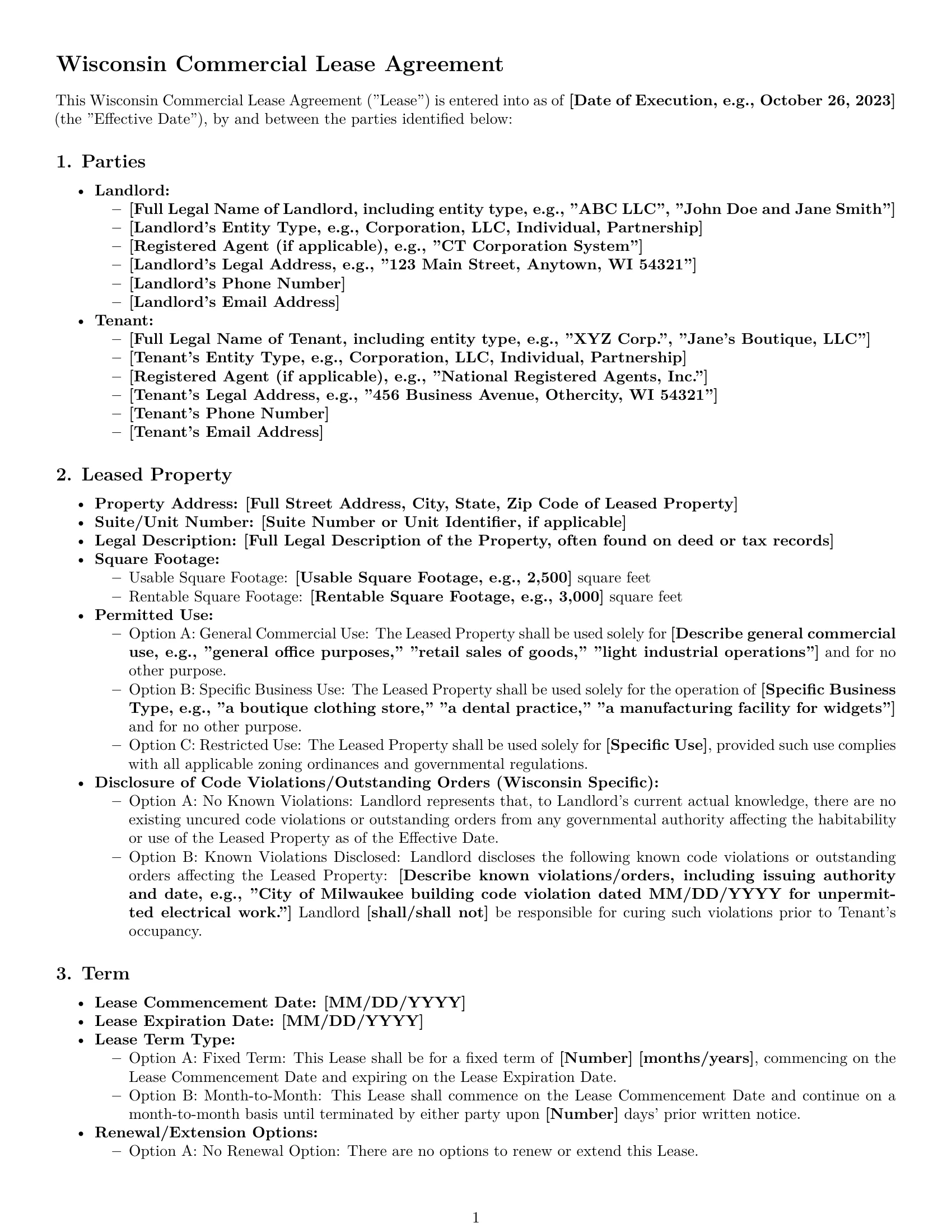 Preview page 1 of Pro Wisconsin commercial lease agreement template