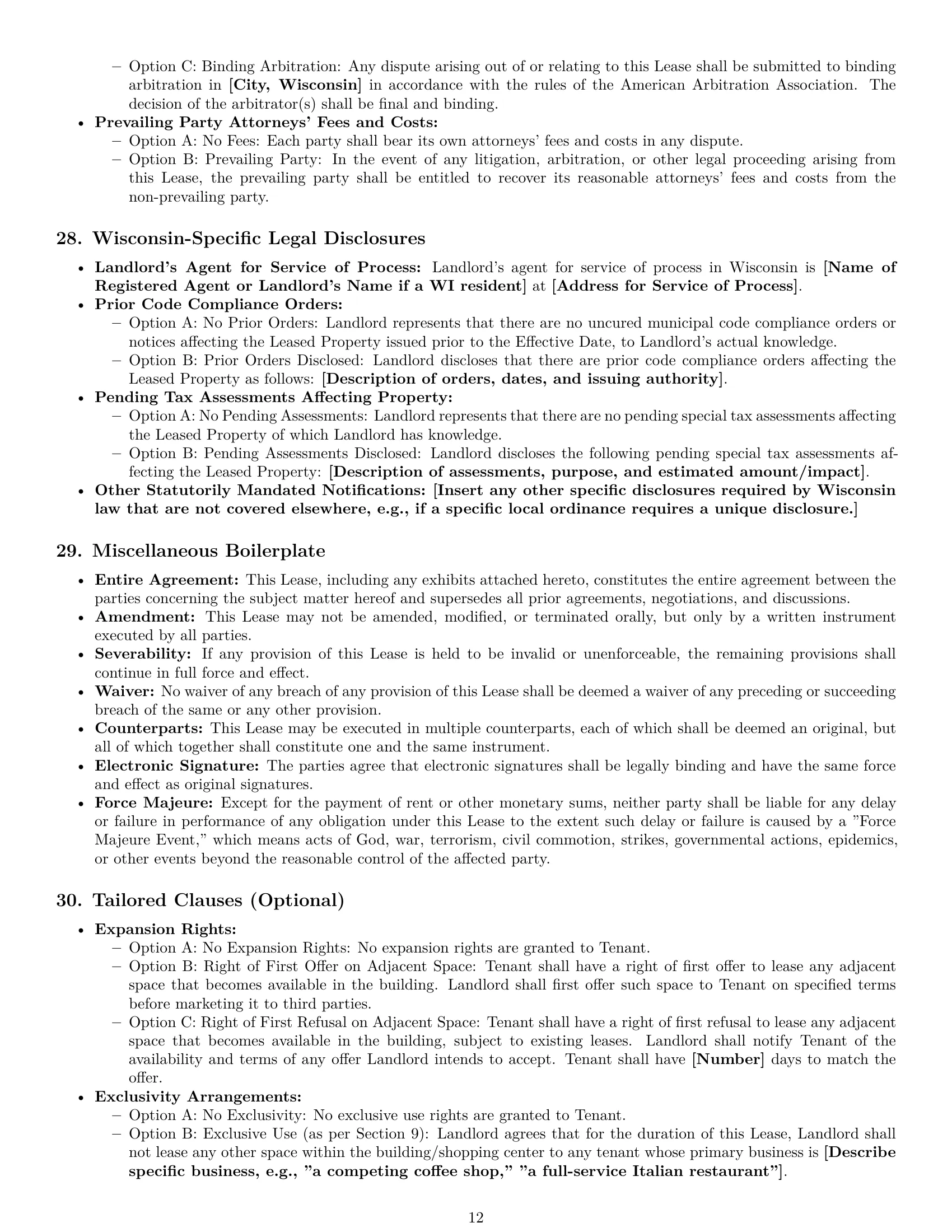 Preview page 12 of Pro Wisconsin commercial lease agreement template