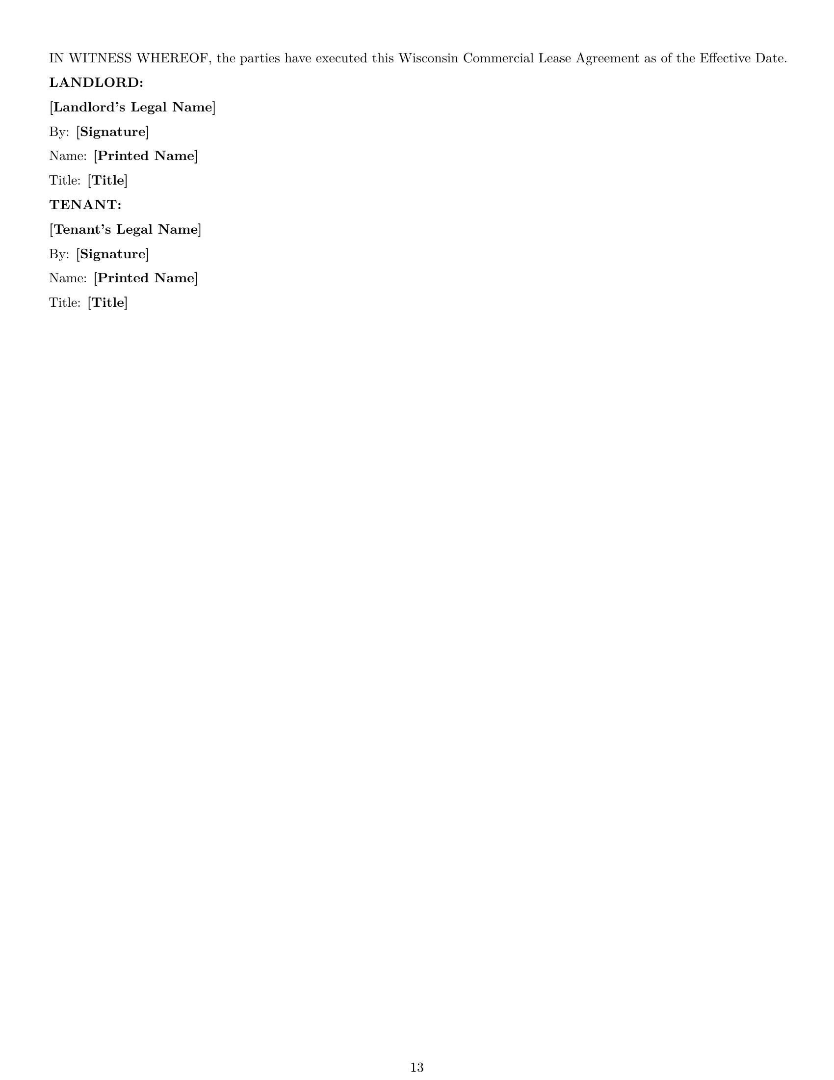 Preview page 13 of Pro Wisconsin commercial lease agreement template
