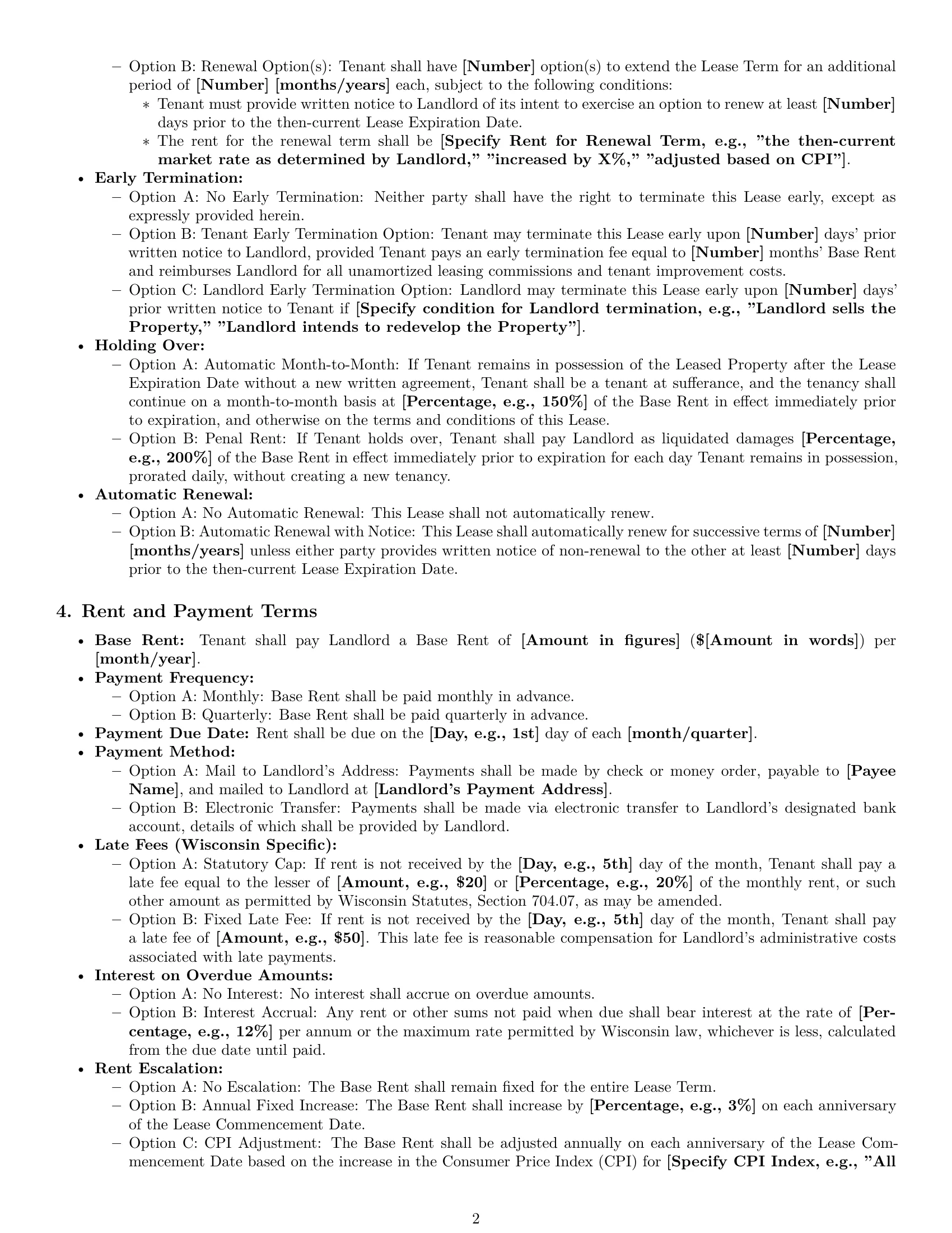 Preview page 2 of Pro Wisconsin commercial lease agreement template