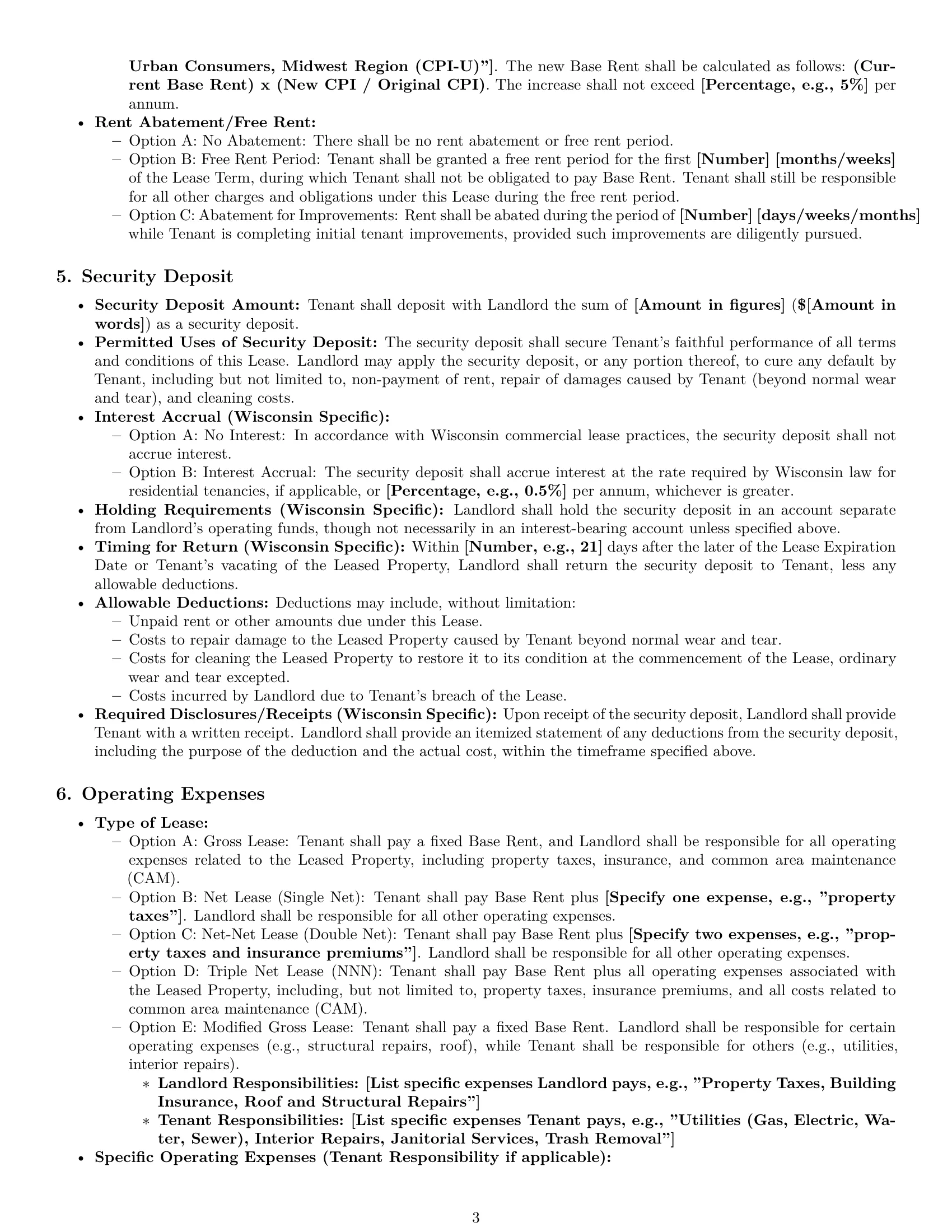 Preview page 3 of Pro Wisconsin commercial lease agreement template