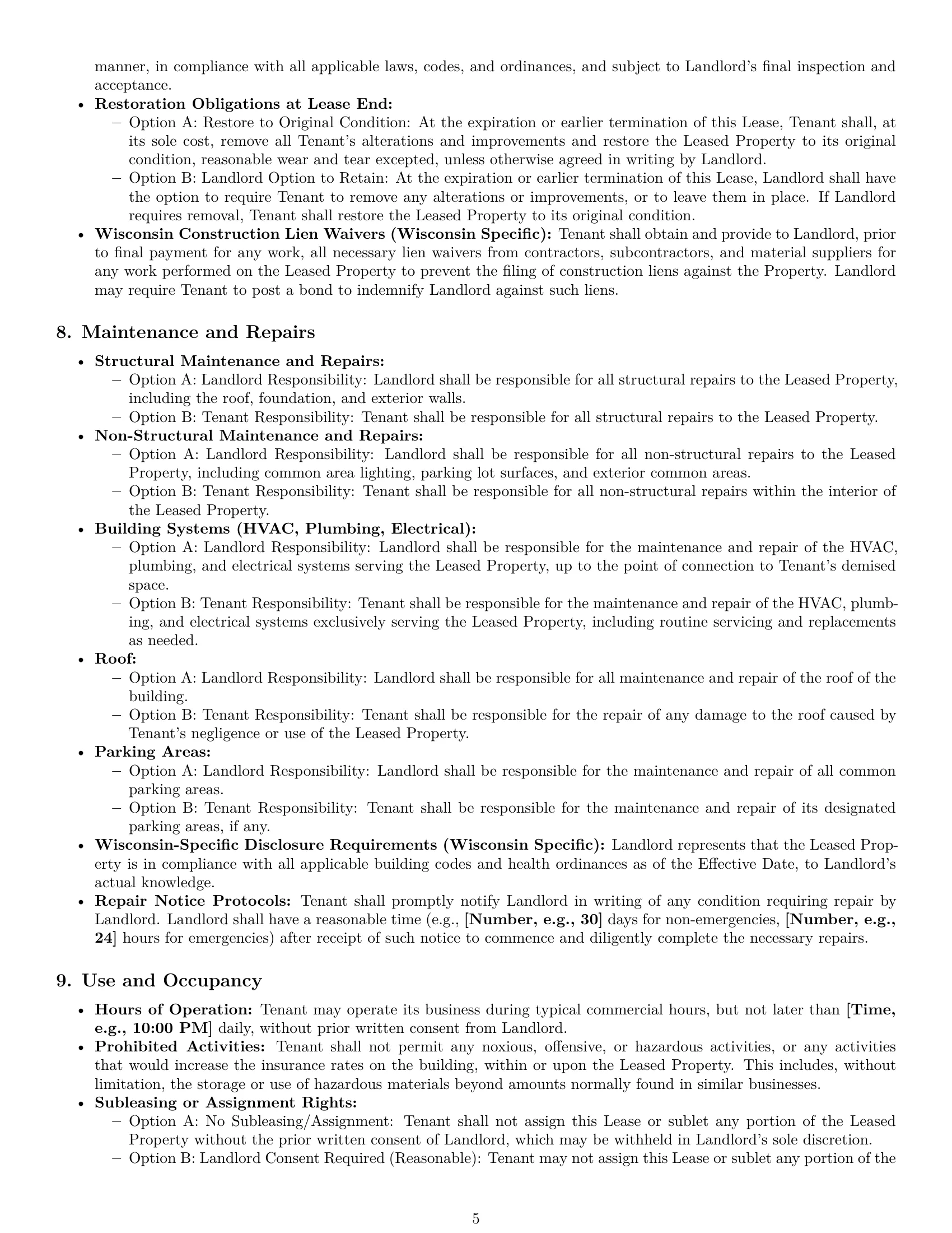 Preview page 5 of Pro Wisconsin commercial lease agreement template
