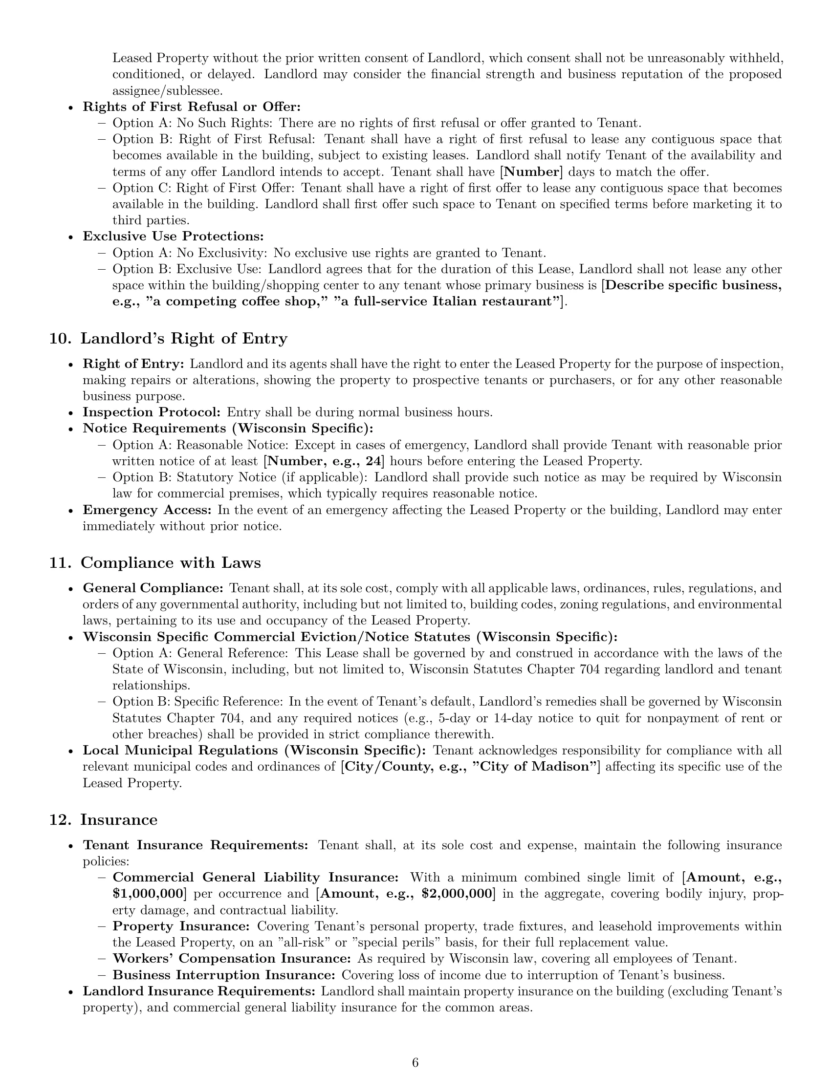 Preview page 6 of Pro Wisconsin commercial lease agreement template