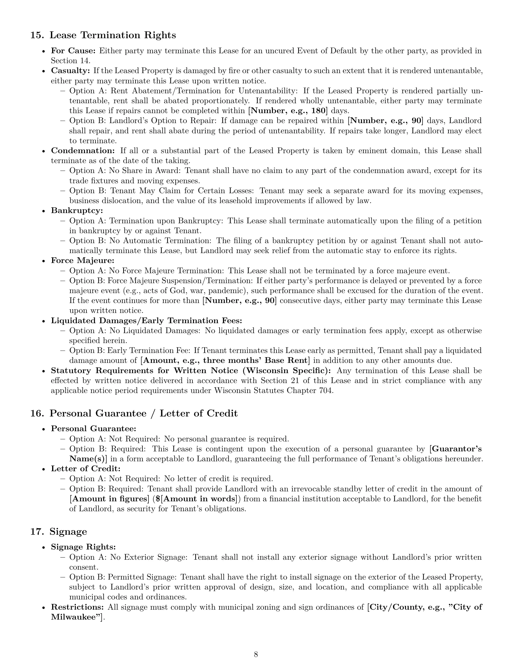Preview page 8 of Pro Wisconsin commercial lease agreement template