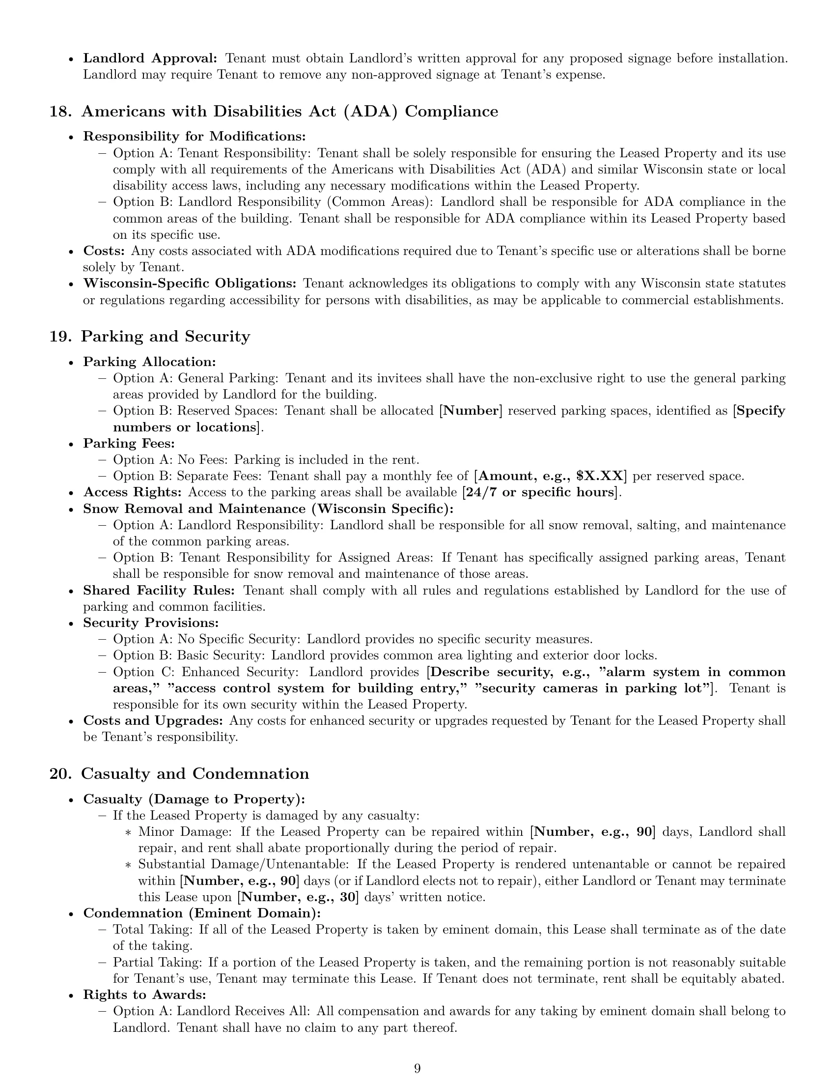 Preview page 9 of Pro Wisconsin commercial lease agreement template