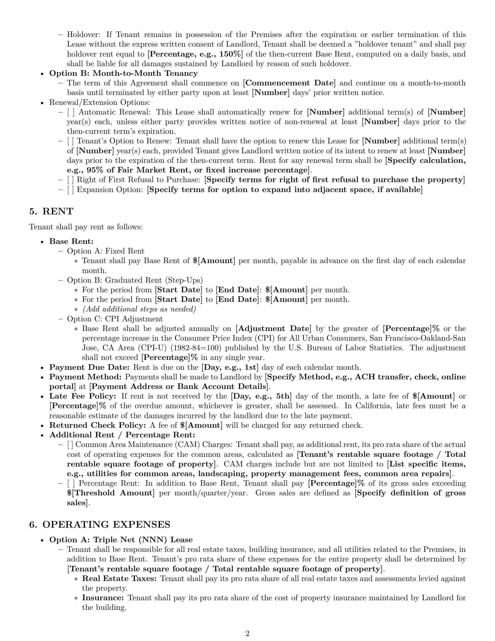 Preview page 2 of Pro California commercial lease agreement template