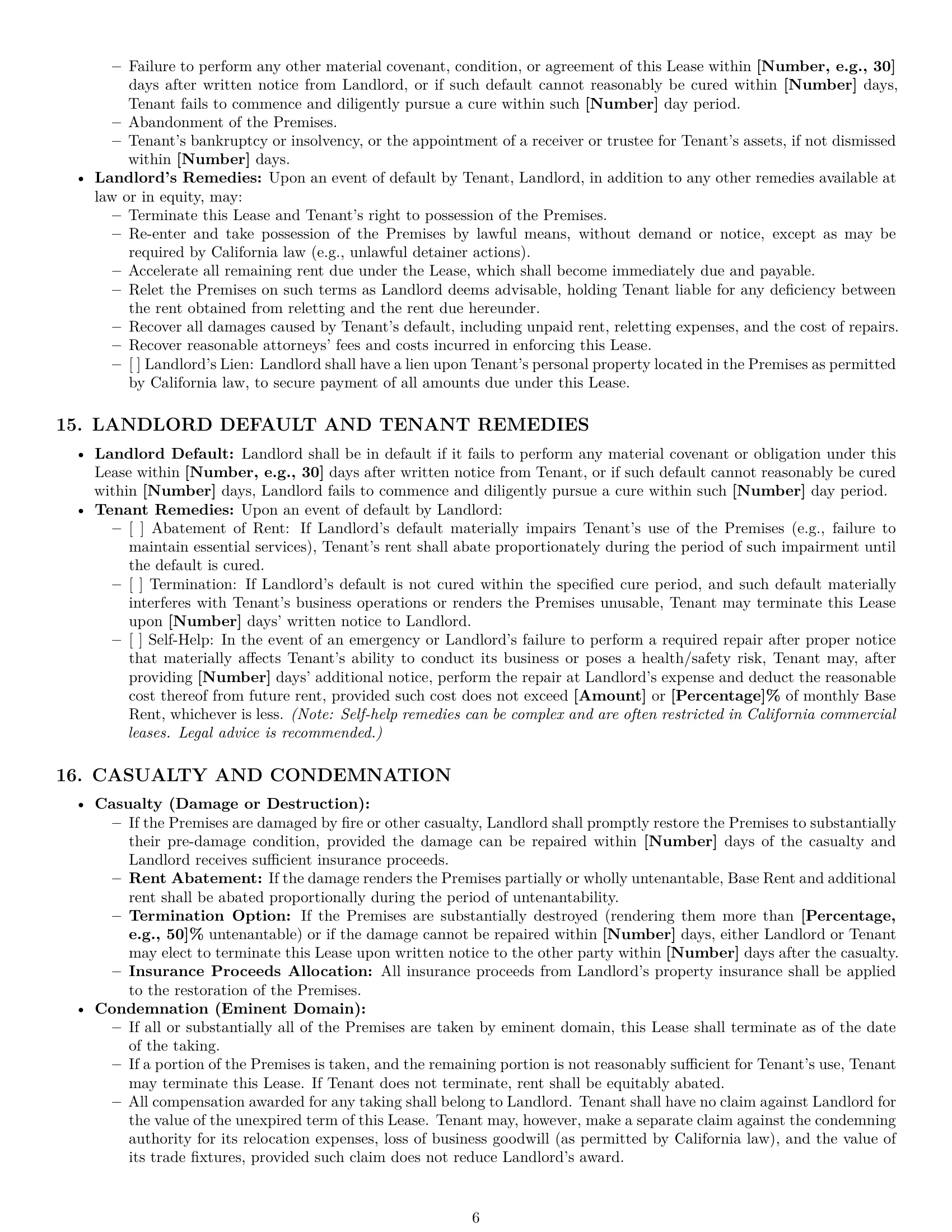 Preview page 6 of Pro California commercial lease agreement template