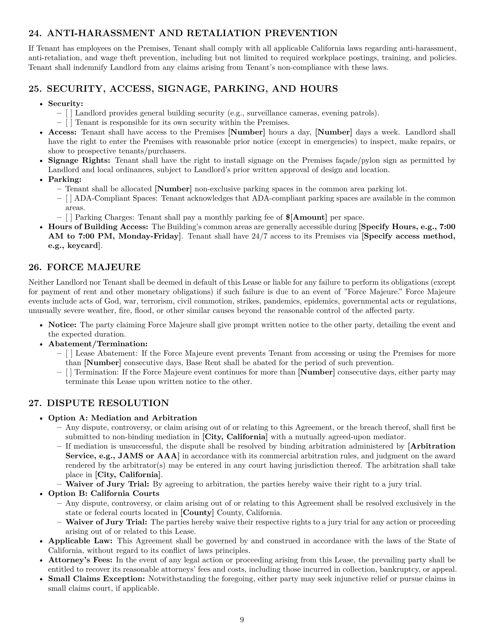 Preview page 9 of Pro California commercial lease agreement template