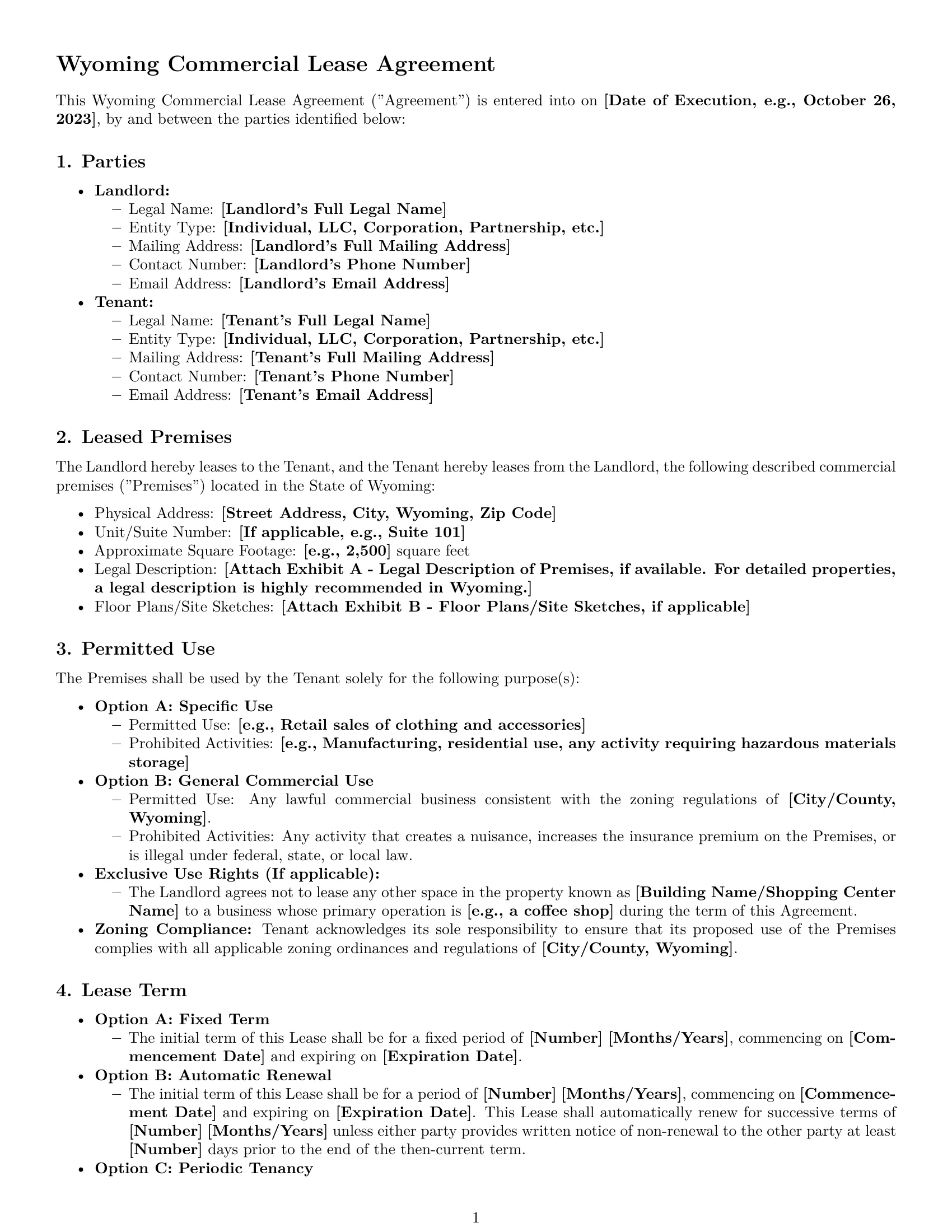 Preview page 1 of Pro Wyoming commercial lease agreement template
