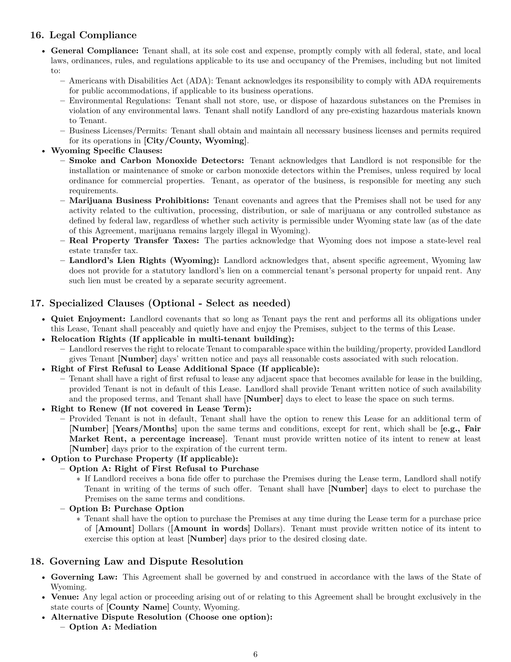 Preview page 6 of Pro Wyoming commercial lease agreement template
