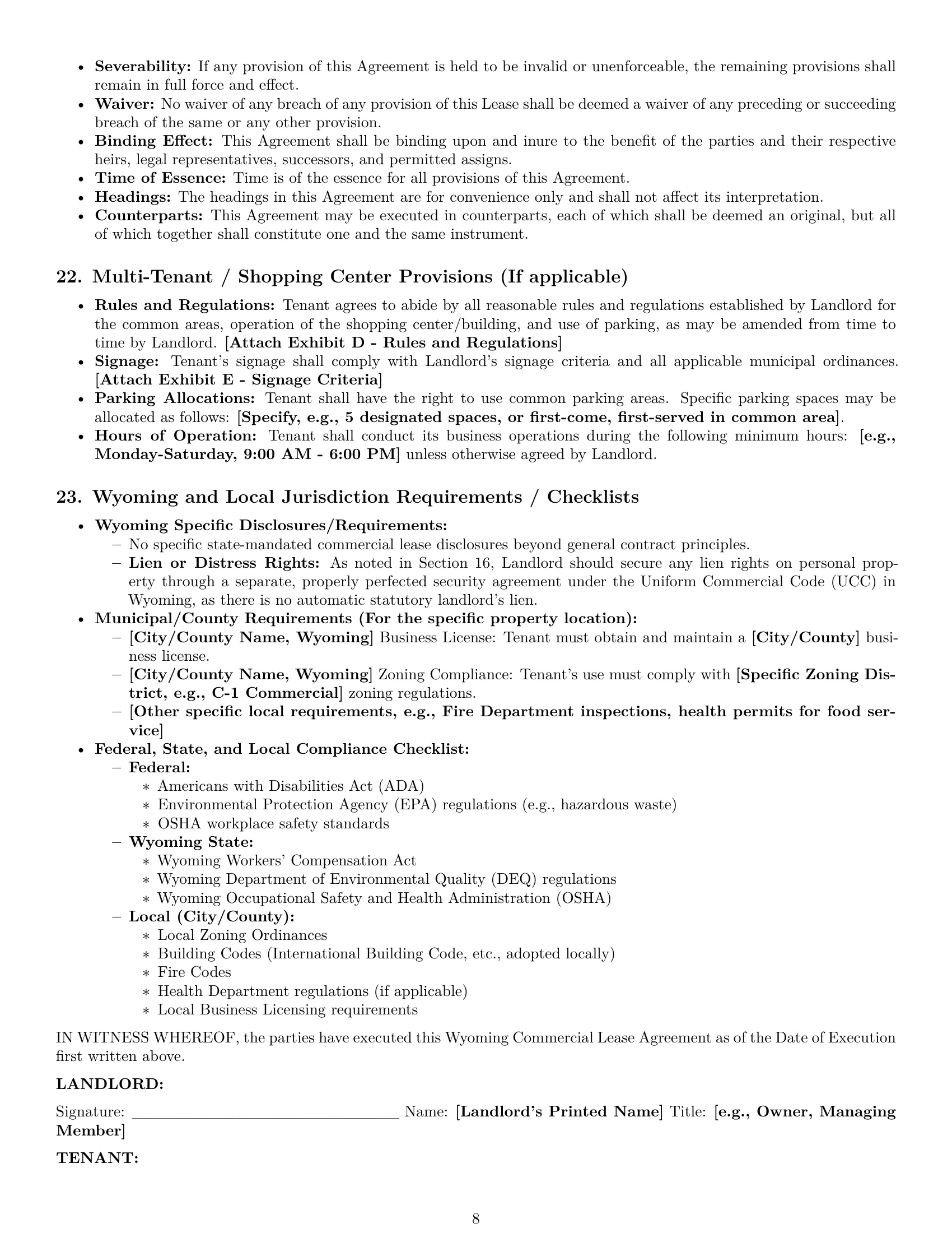 Preview page 8 of Pro Wyoming commercial lease agreement template