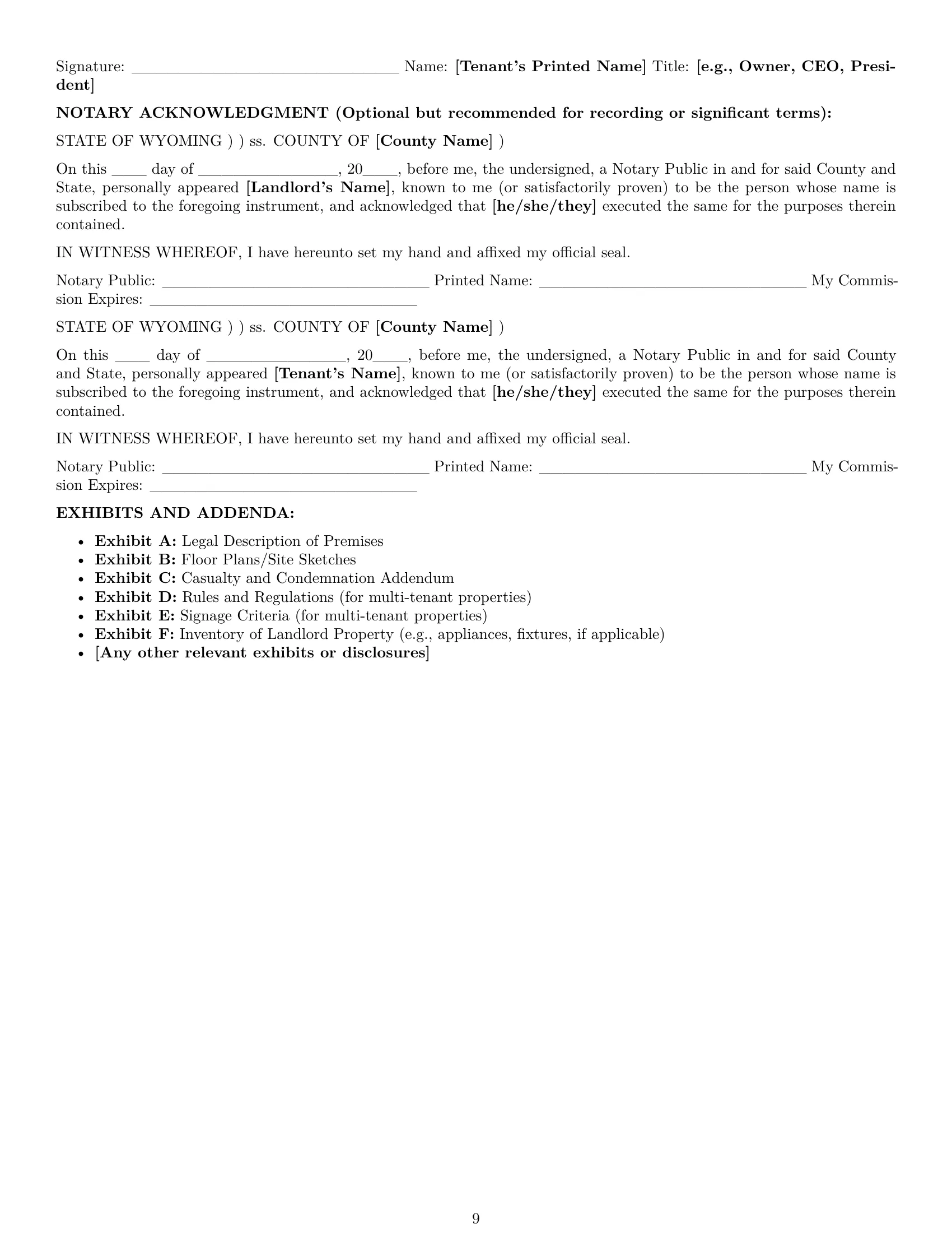 Preview page 9 of Pro Wyoming commercial lease agreement template