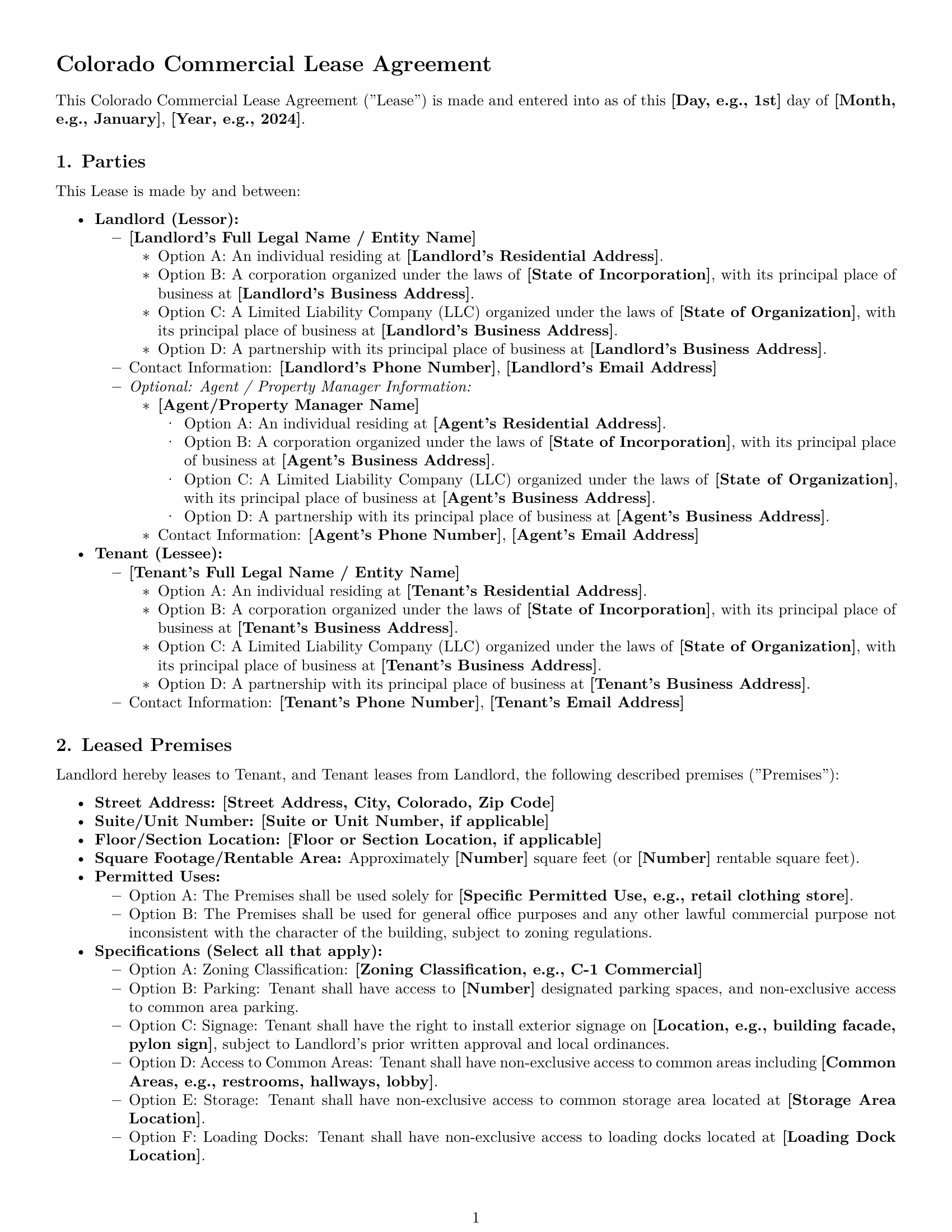 Preview page 1 of Pro Colorado commercial lease agreement template