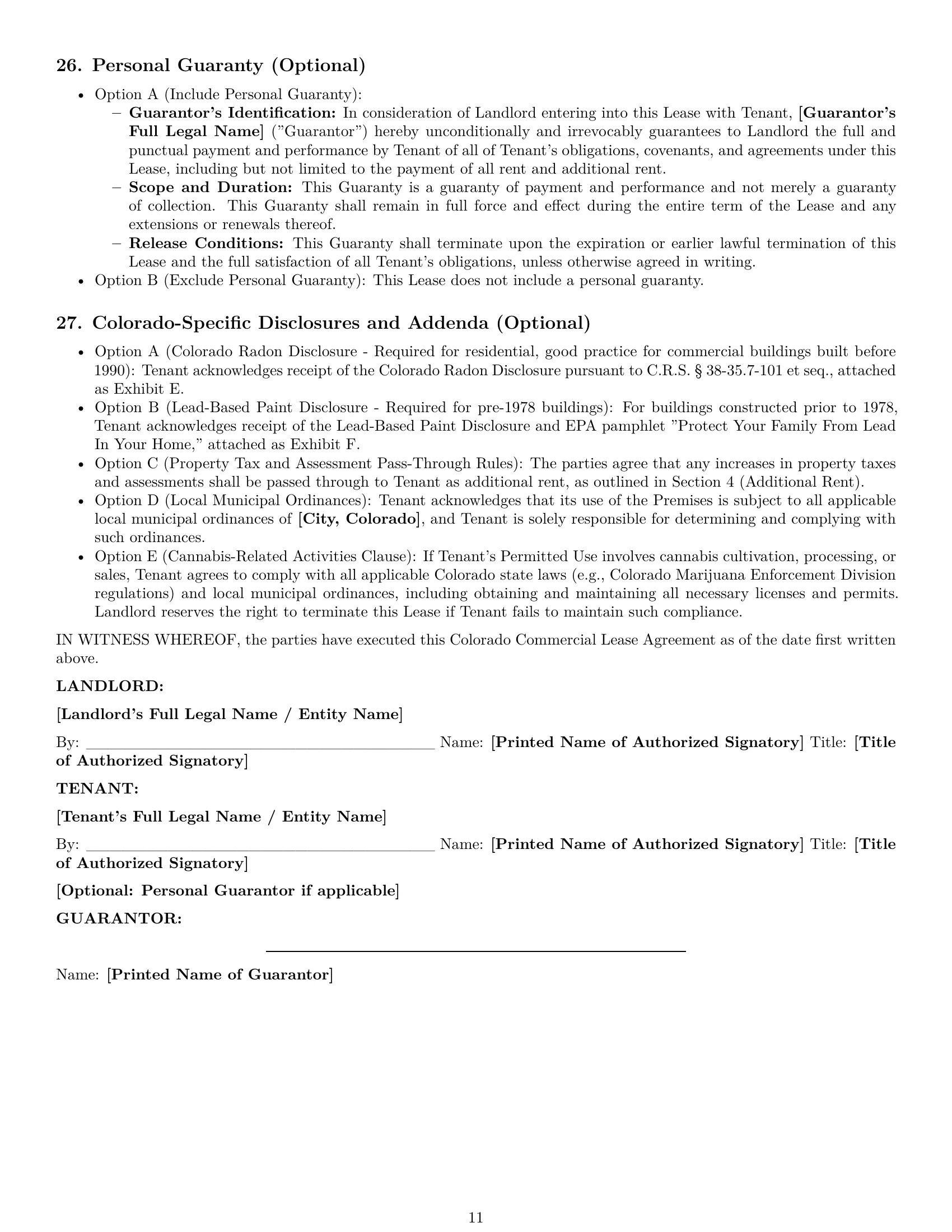 Preview page 11 of Pro Colorado commercial lease agreement template