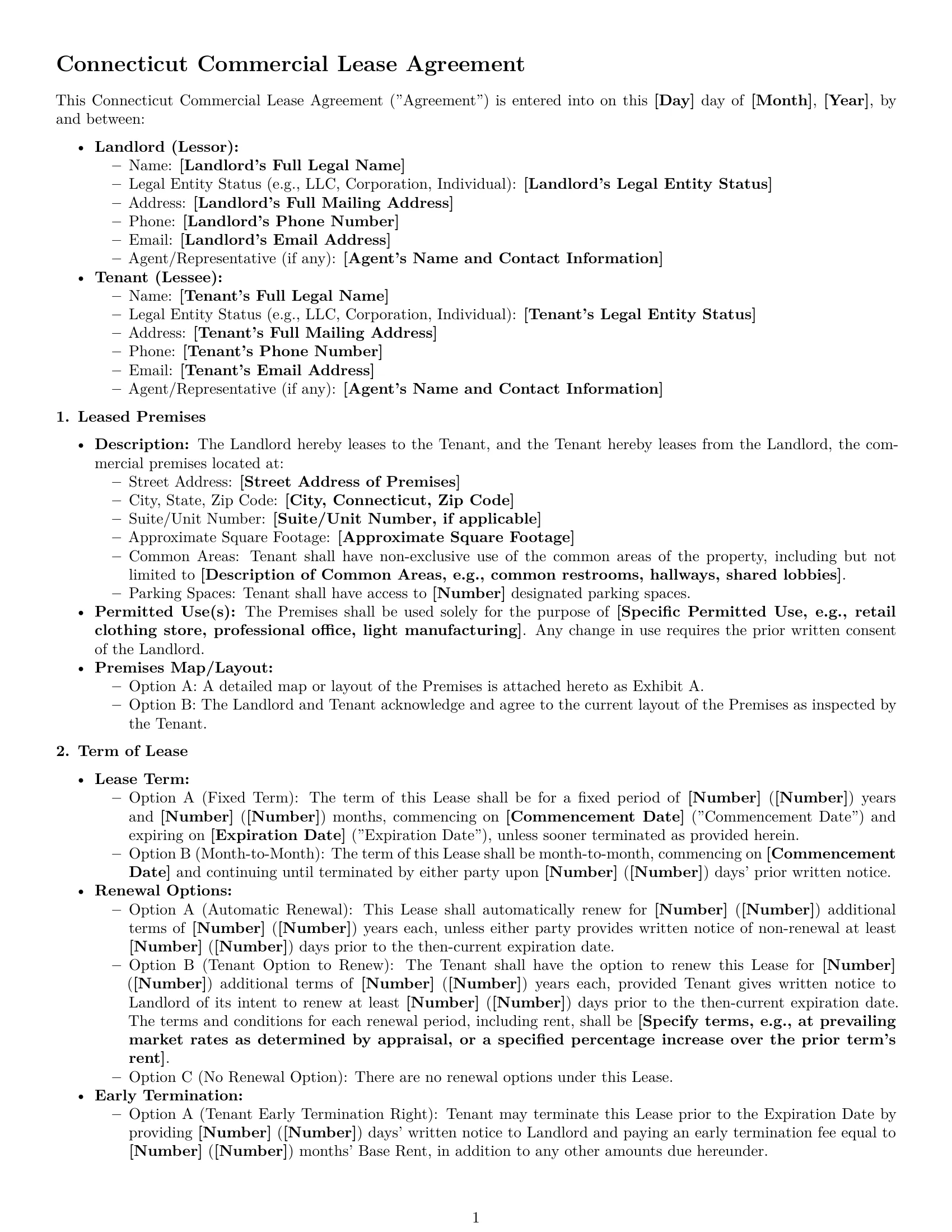 Preview page 1 of Pro Connecticut commercial lease agreement template
