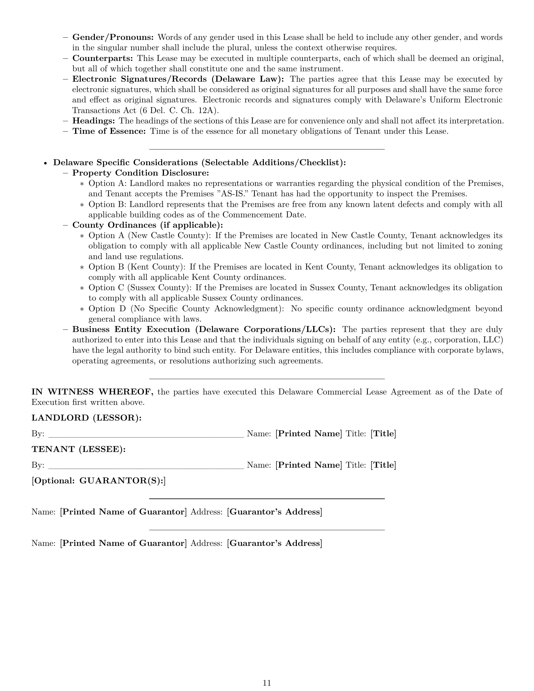 Preview page 11 of Pro Delaware commercial lease agreement template