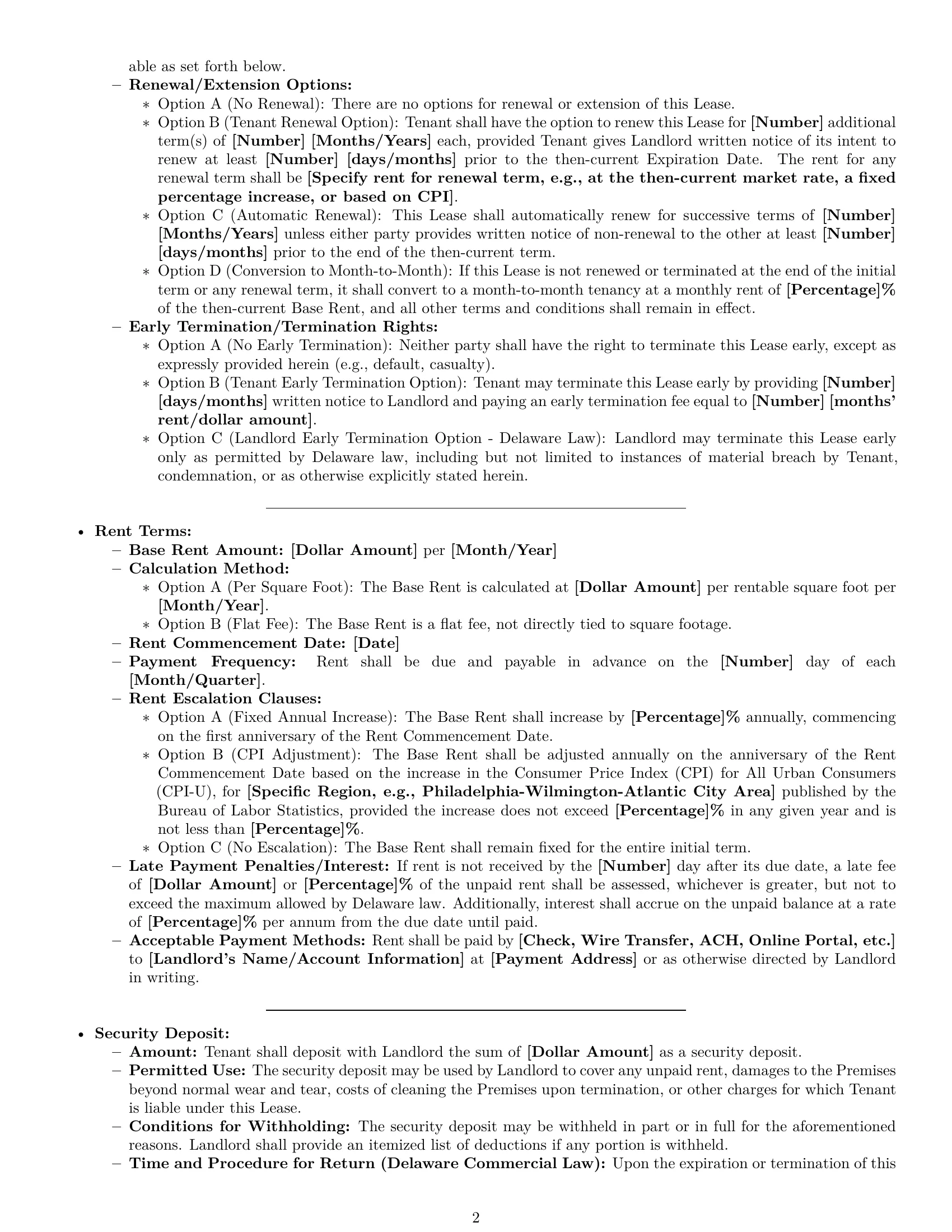 Preview page 2 of Pro Delaware commercial lease agreement template