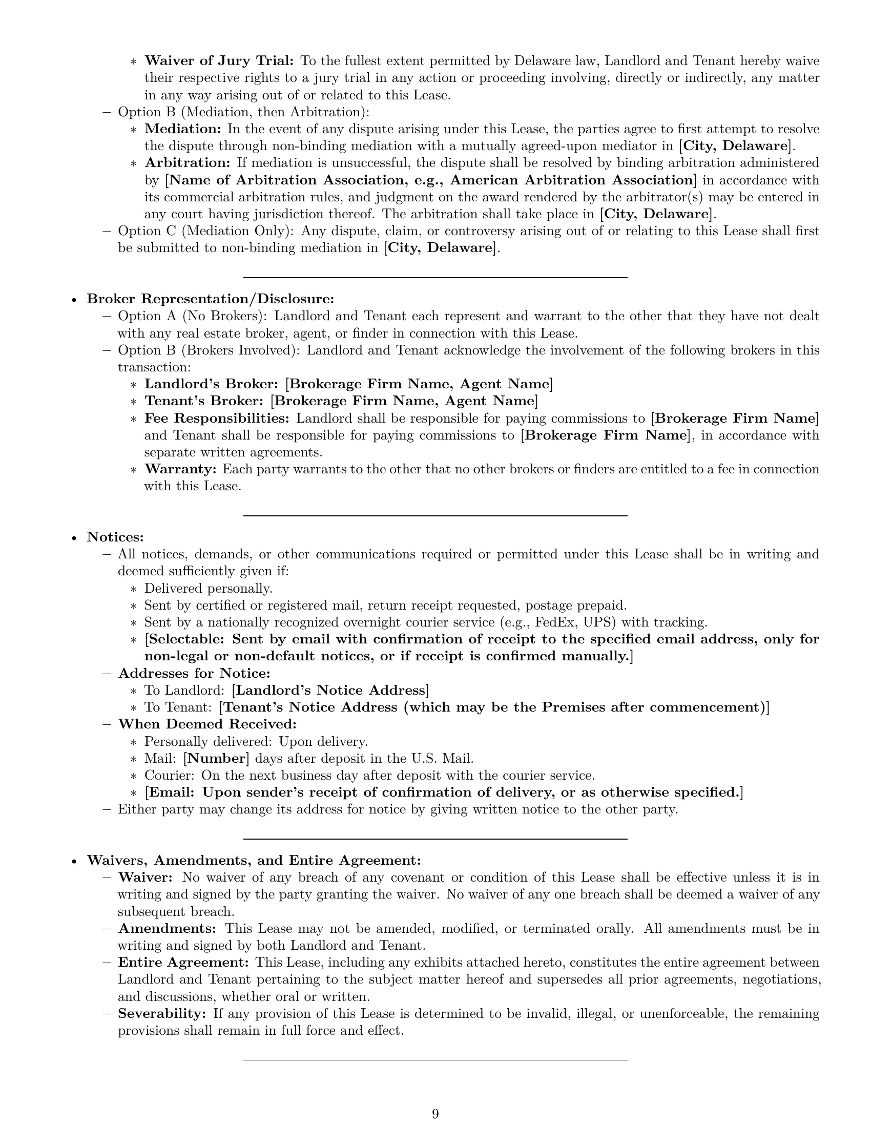 Preview page 9 of Pro Delaware commercial lease agreement template