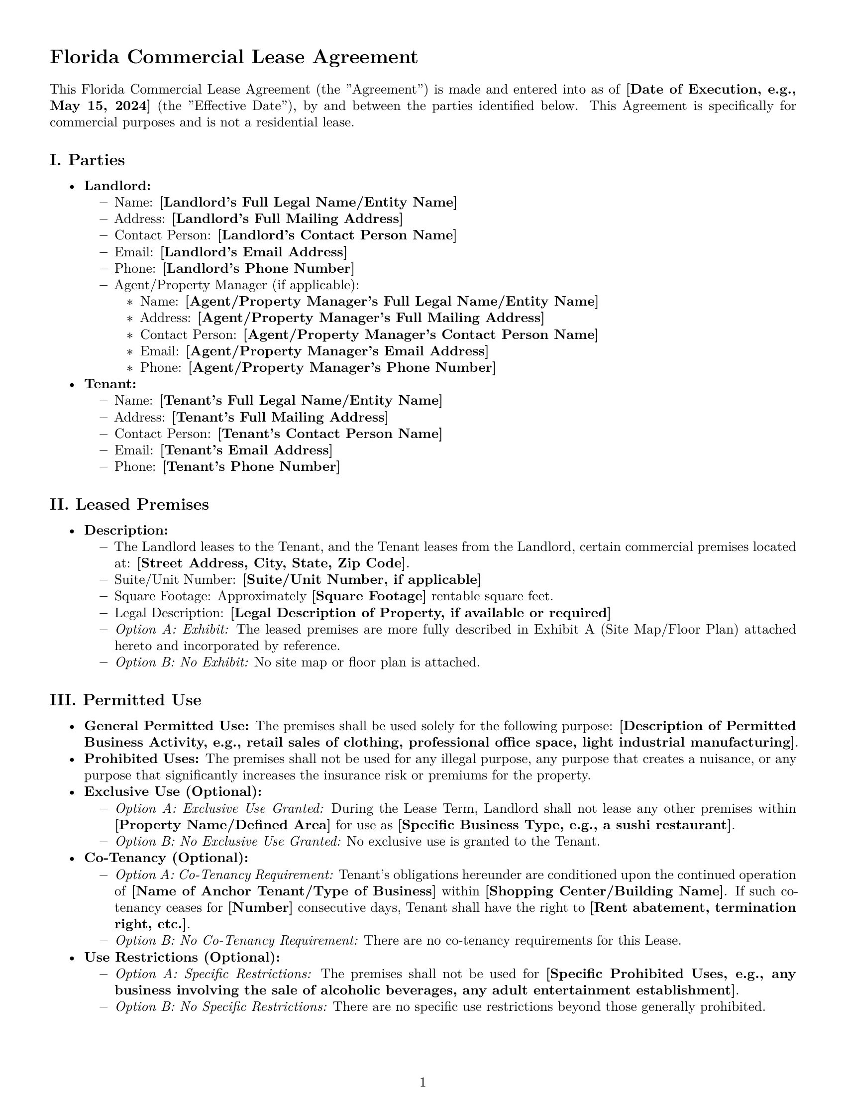 Preview page 1 of Pro Florida commercial lease agreement template