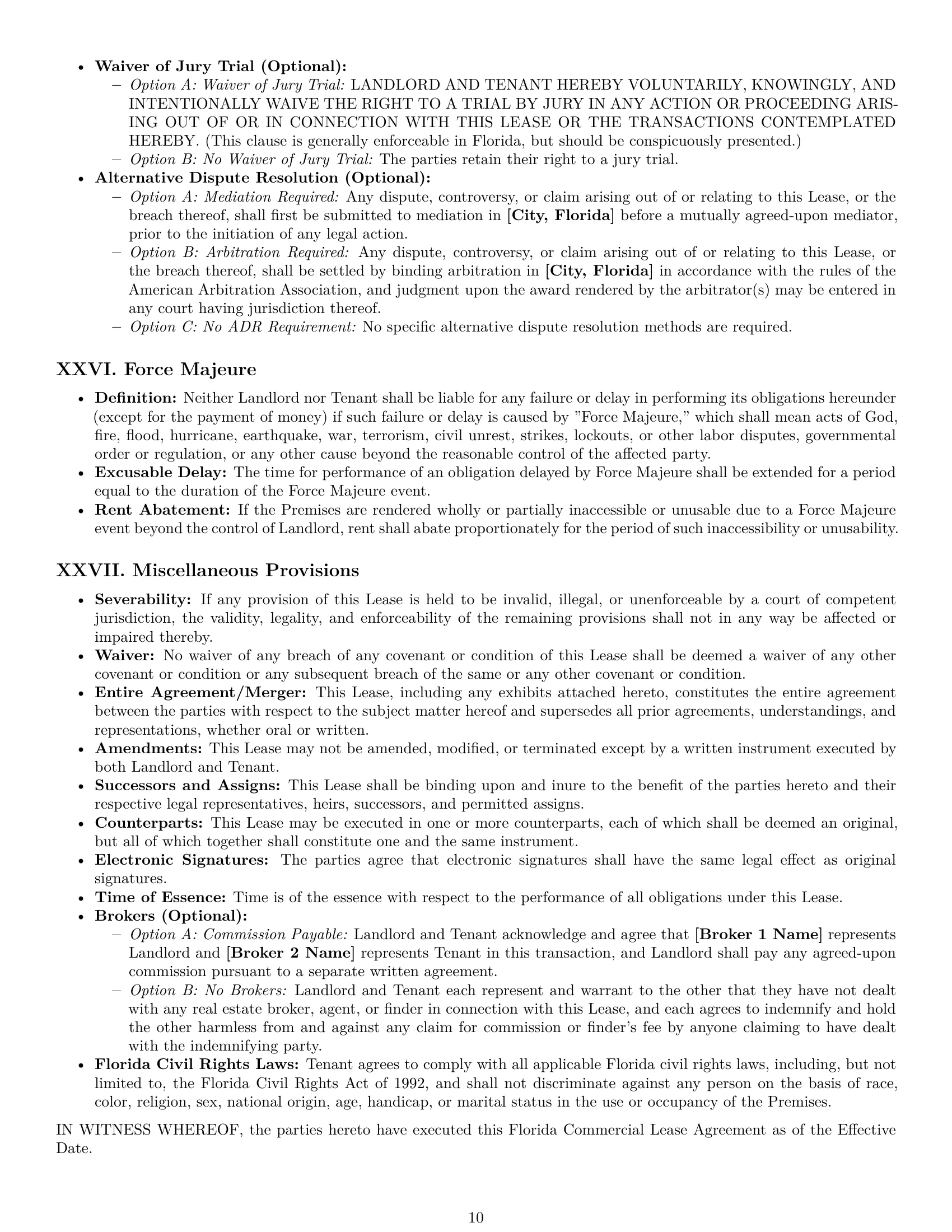 Preview page 10 of Pro Florida commercial lease agreement template