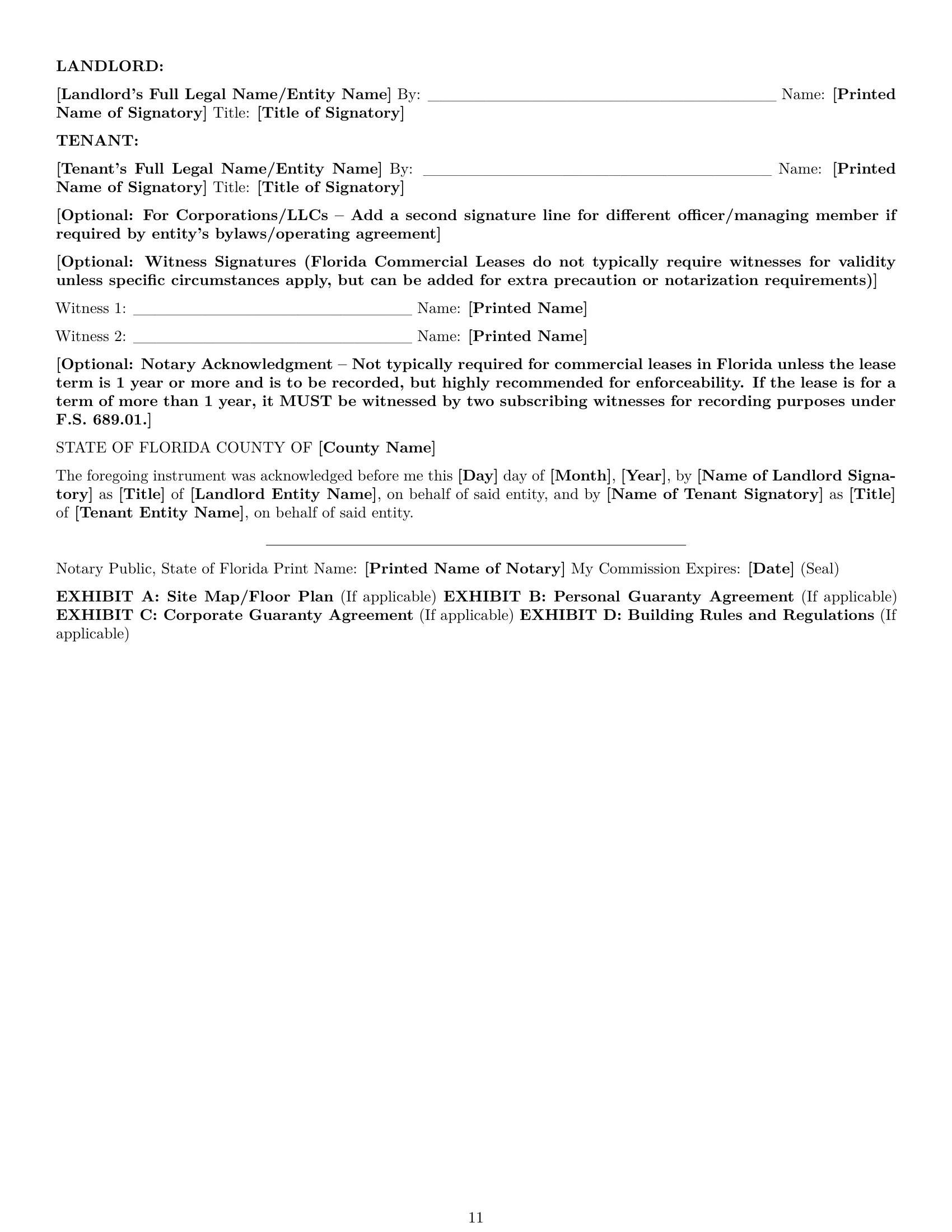 Preview page 11 of Pro Florida commercial lease agreement template