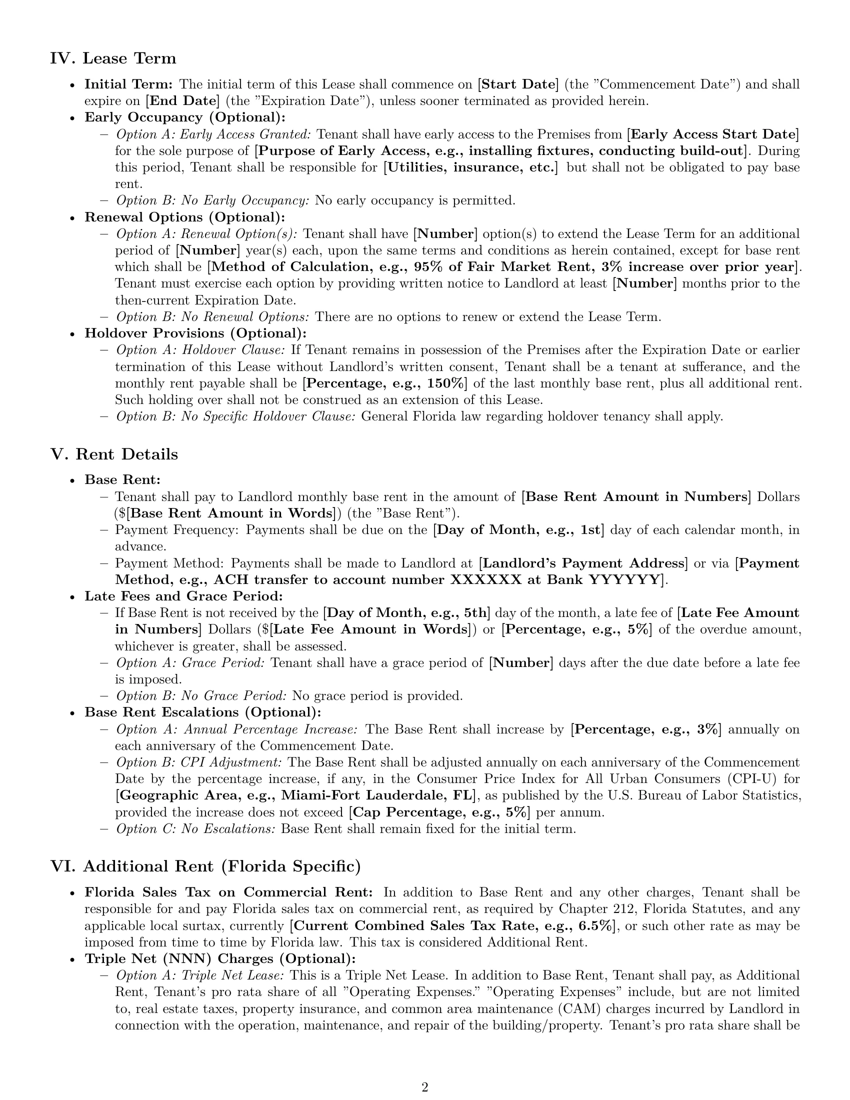 Preview page 2 of Pro Florida commercial lease agreement template