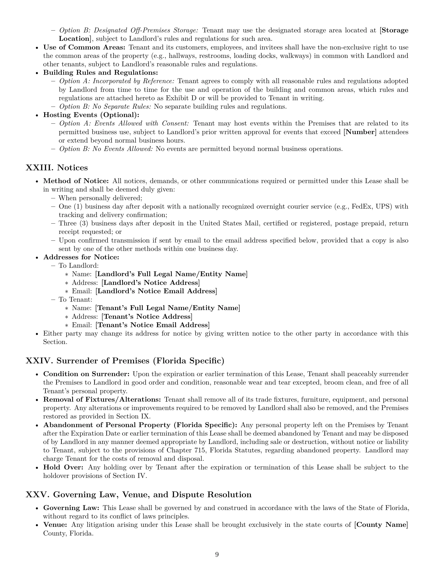 Preview page 9 of Pro Florida commercial lease agreement template