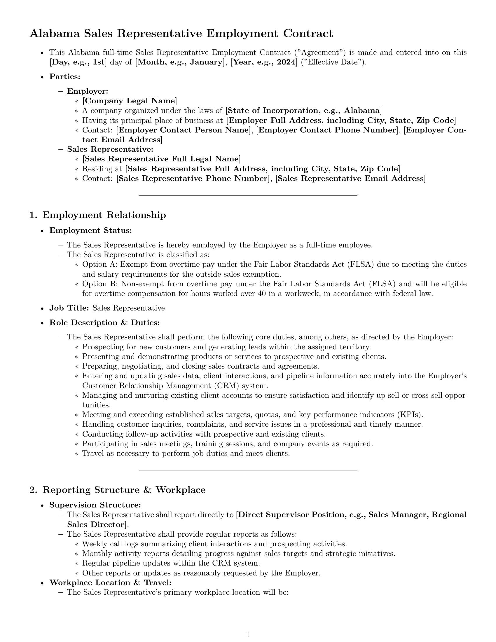 Preview page 1 of Pro Alabama sales representative employment contract template