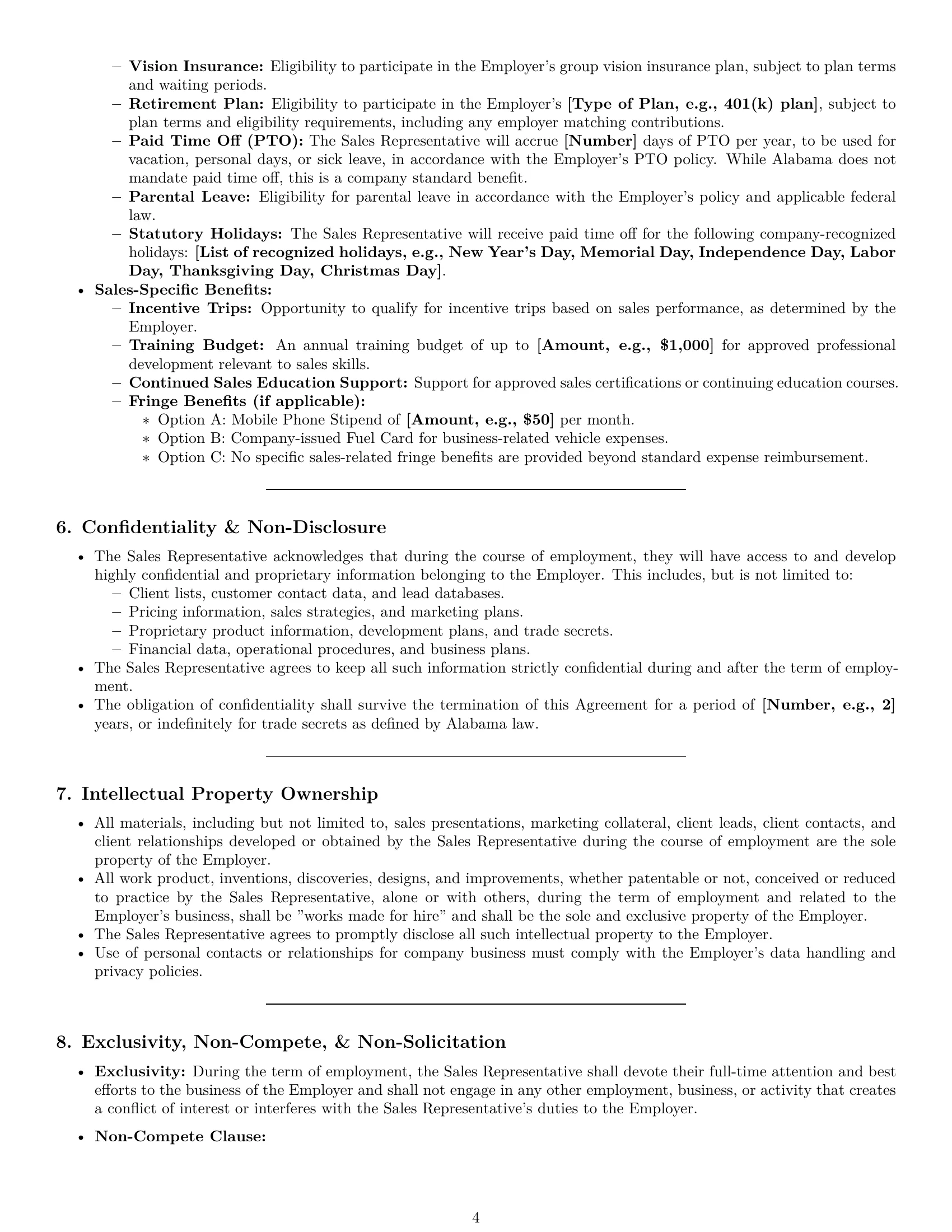 Preview page 4 of Pro Alabama sales representative employment contract template