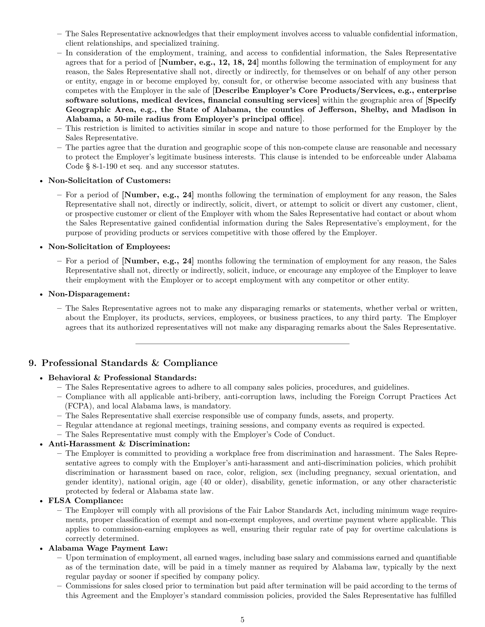 Preview page 5 of Pro Alabama sales representative employment contract template