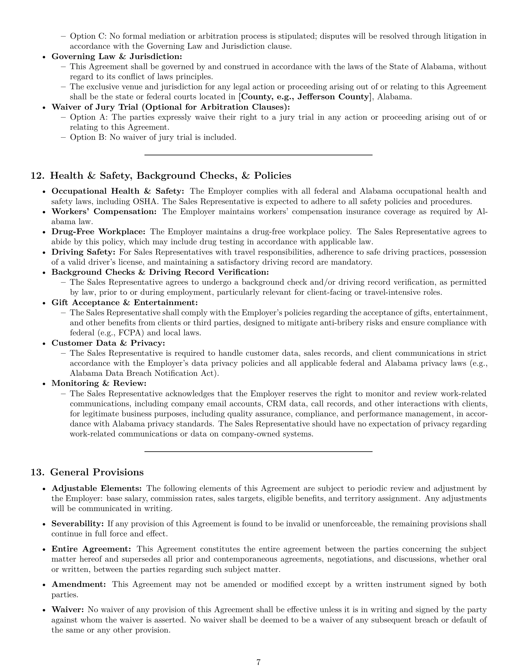 Preview page 7 of Pro Alabama sales representative employment contract template