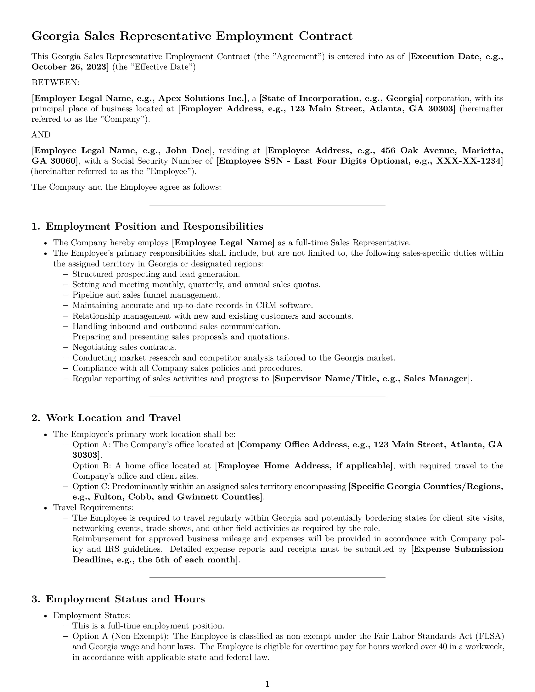Preview page 1 of Pro Georgia sales representative employment contract template