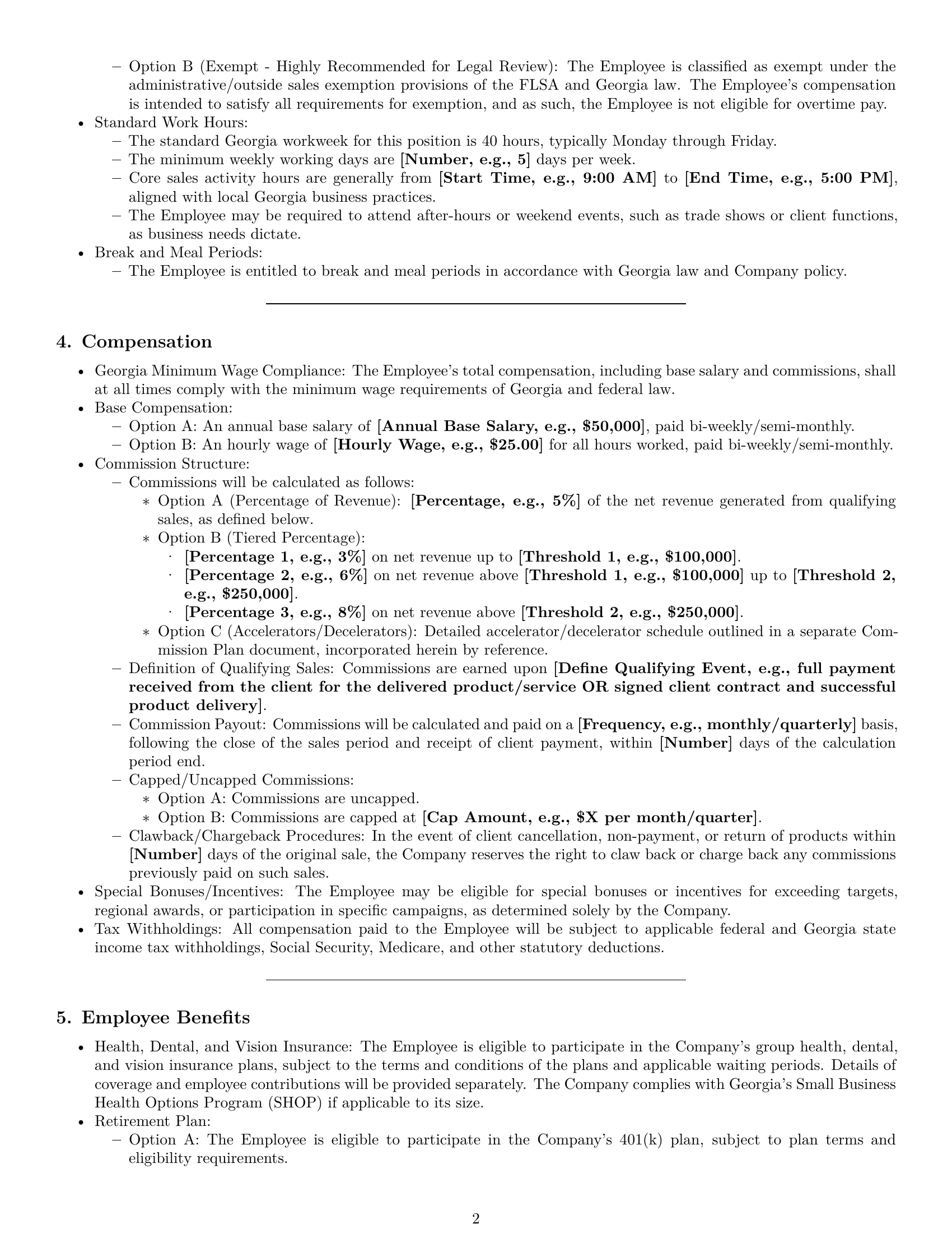 Preview page 2 of Pro Georgia sales representative employment contract template