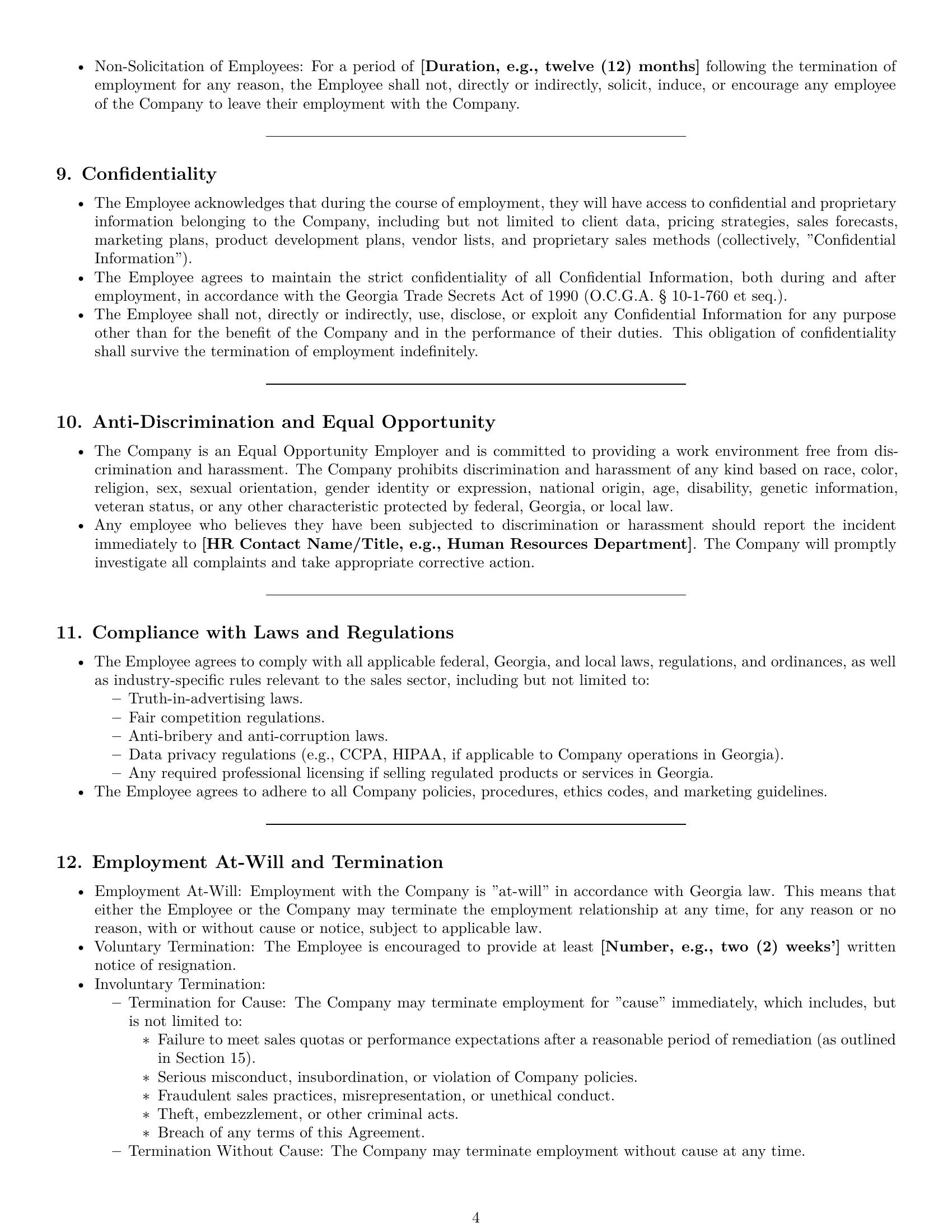 Preview page 4 of Pro Georgia sales representative employment contract template