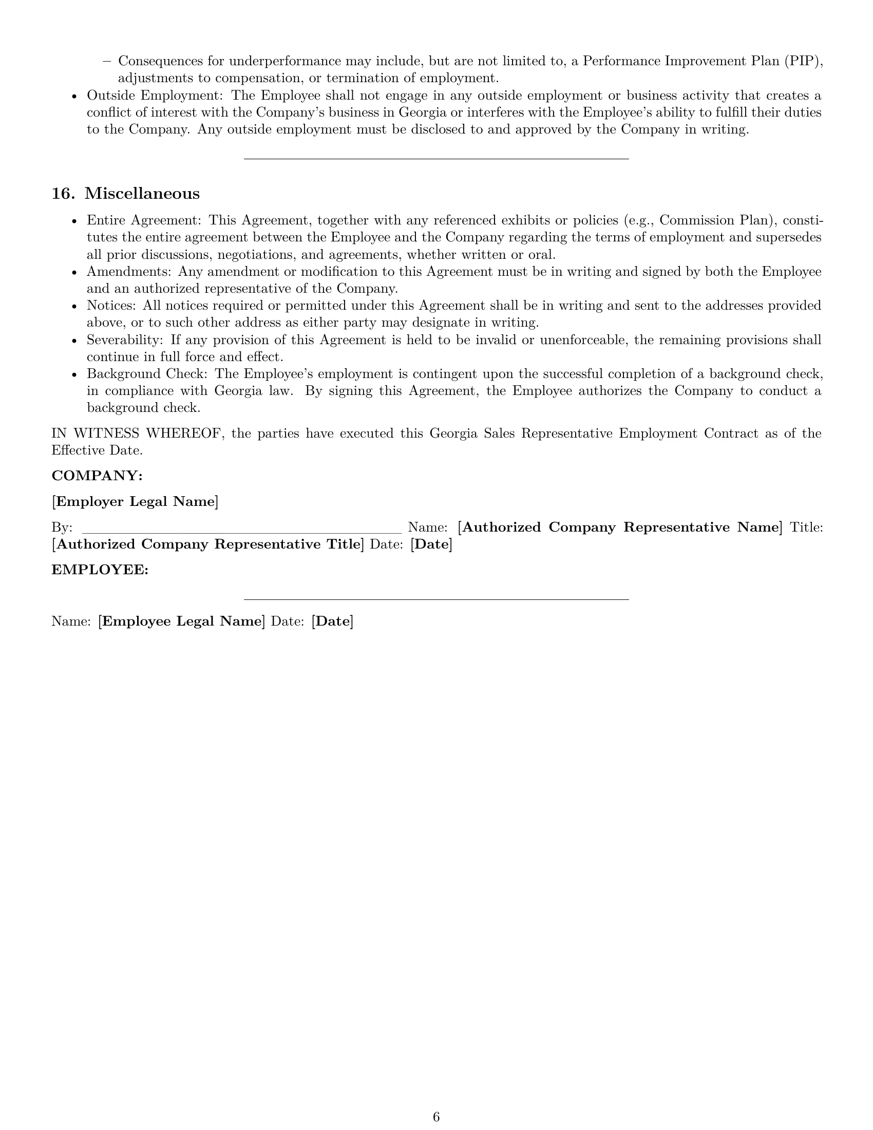 Preview page 6 of Pro Georgia sales representative employment contract template