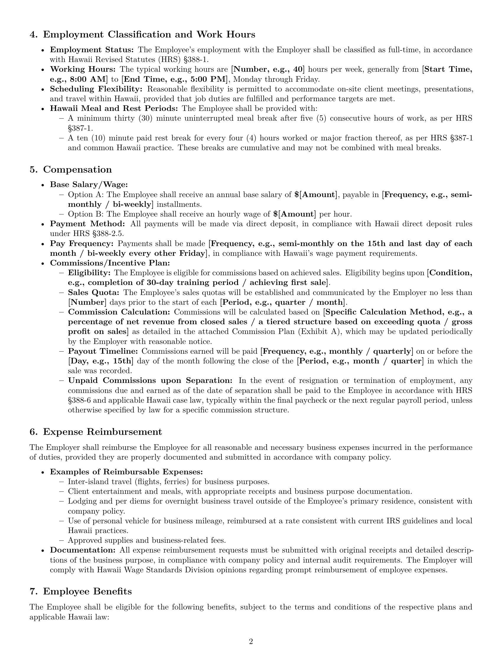 Preview page 2 of Pro Hawaii sales representative employment contract template